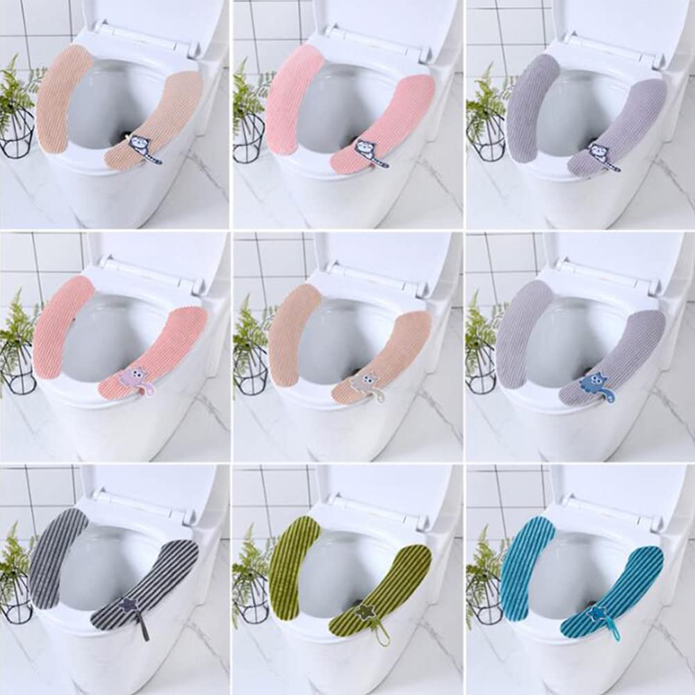 ShiningLove Universal Flannel Toilet Seat Cover - Washable, Reusable & Portable Toilet Stickers for Bathroom Accessories (1 Pair, Random Color) - Perfect for Home, Office & Travel Use