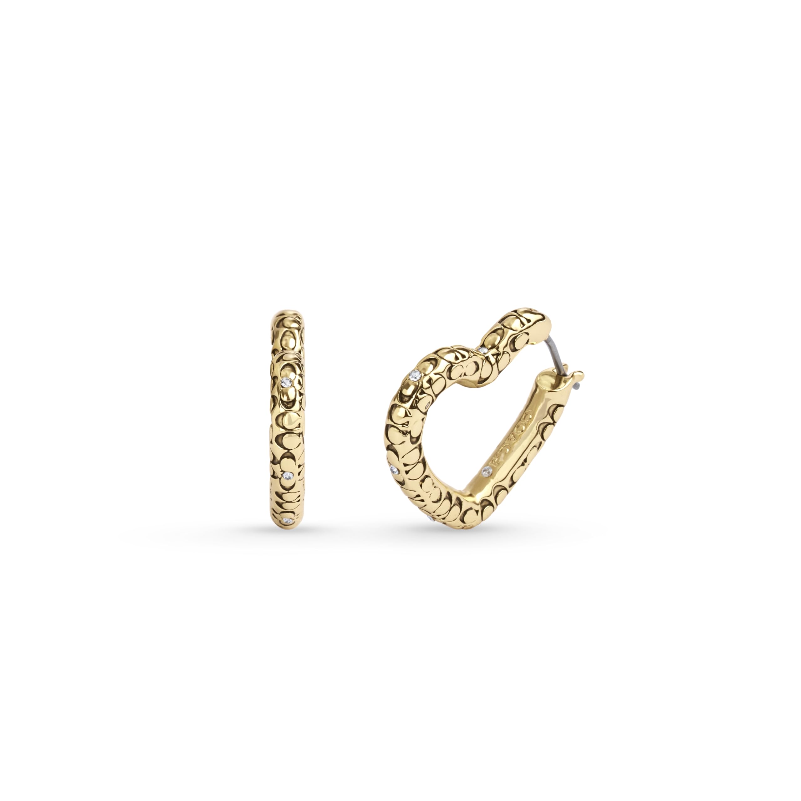 COACH Women's Signature Quilted Heart Hoop Earrings - Gold-Tone Fashion Jewelry for Everyday Wear | Perfect Gift for Her, Valentine's Day & Special Occasions