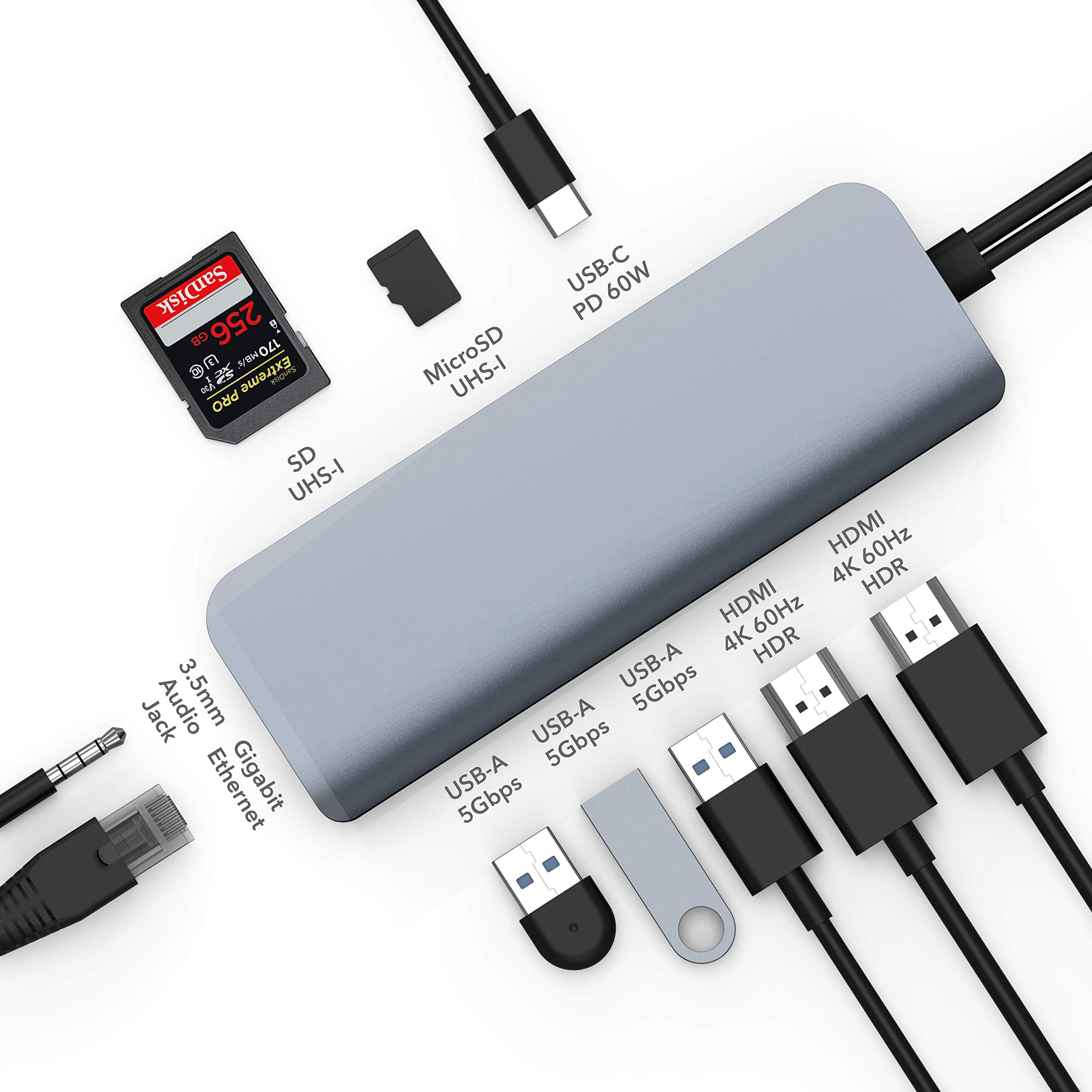 TOTU 9-in-1 USB C Hub Docking Station with Triple Display, Dual 4K HDMI, VGA, 100W PD Charging, 3 USB 3.0 Ports & TF/SD Card Reader - Compatible with MacBook Pro/Air & Type-C Laptops - Perfect for Home Office, Gaming & Multi-Tasking