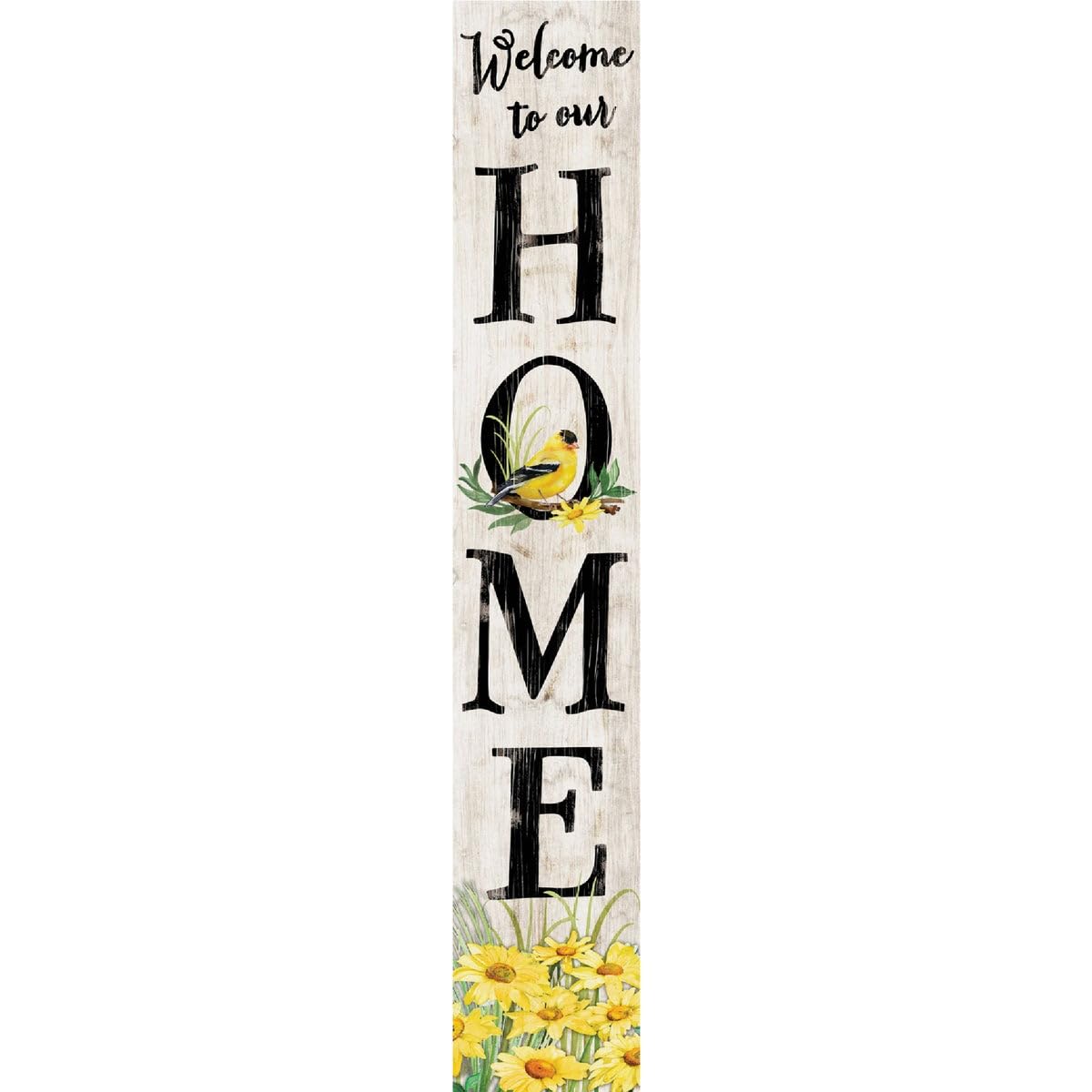 Finch Welcome Sign - Rustic Farmhouse Porch Leaner for Front Door, Yard, Deck, Patio or Wall - Indoor/Outdoor Vertical Home Decor (8”x46.5”) - Perfect for Farmhouse, Cottage & Country Style Homes