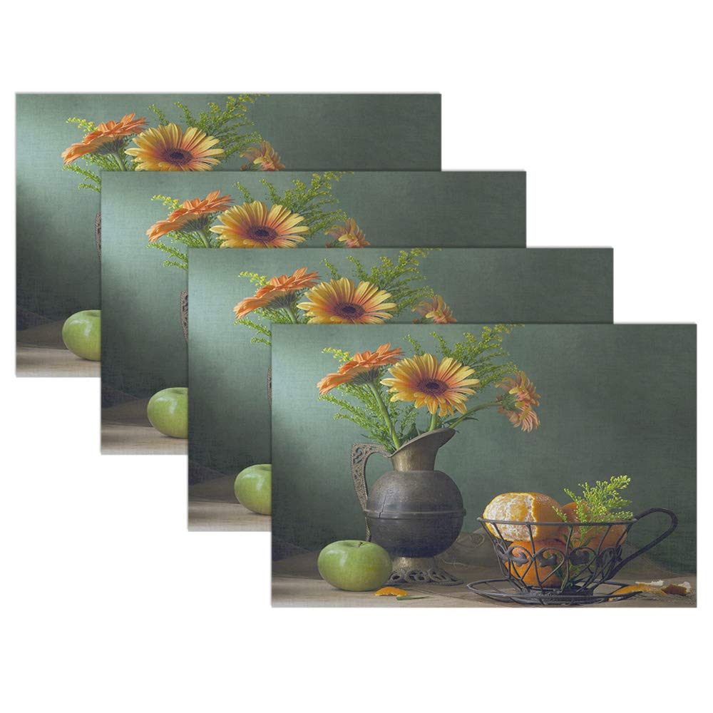 Swono 4-Piece Floral Placemat Set - Orange Gerbera Daisy & Tangerine Design, 12x18 Inch Waterproof Table Mats for Dining & Kitchen Decor | Perfect for Spring Tablescapes, Dinner Parties & Home Styling