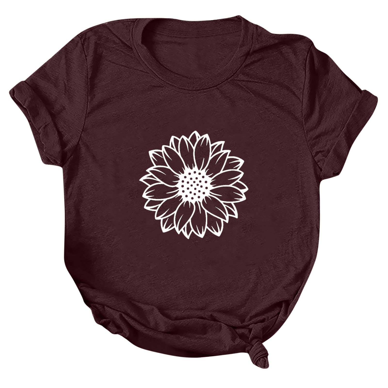 Stylish Sunflower Printed Women's Short Sleeve T-Shirt - Loose Fit Crewneck Blouse for Casual Summer Wear | Perfect for Beach Outings, Picnics & Everyday Comfort
