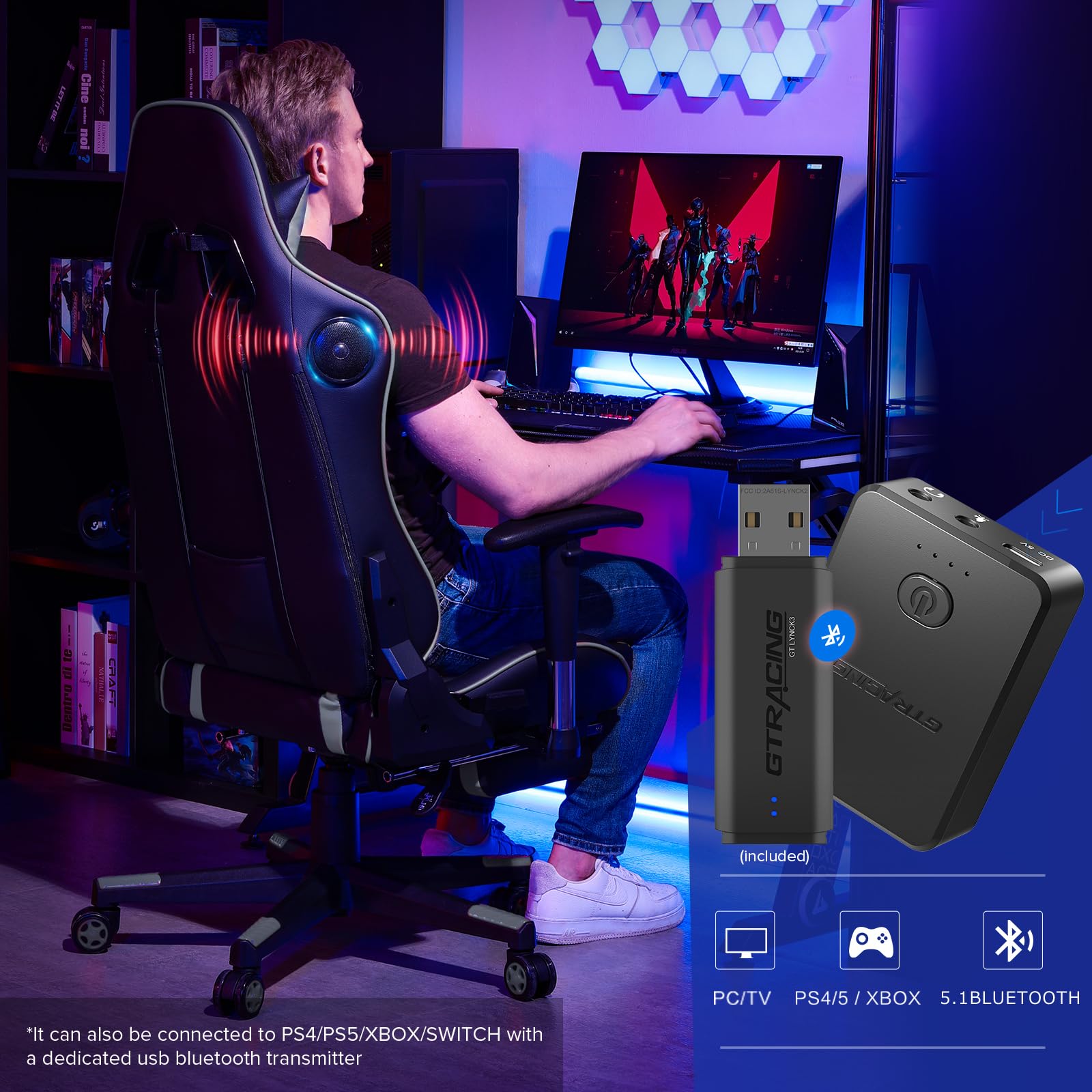 GTRACING Ergonomic Gaming Chair with Bluetooth Speakers, Footrest & Lumbar Support - Heavy Duty Video Game & Office Desk Chair for PC, Console Gaming & Home Office Use