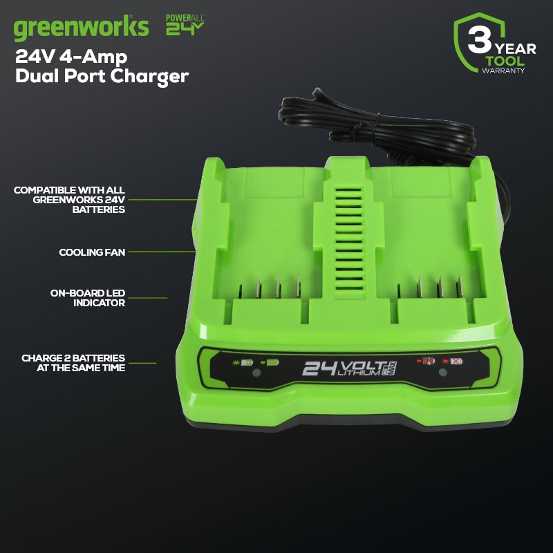 24V 4Ah Dual Port Fast Battery Charger for Power Tools & Electric Scooters - Perfect for Home & Workshop Use