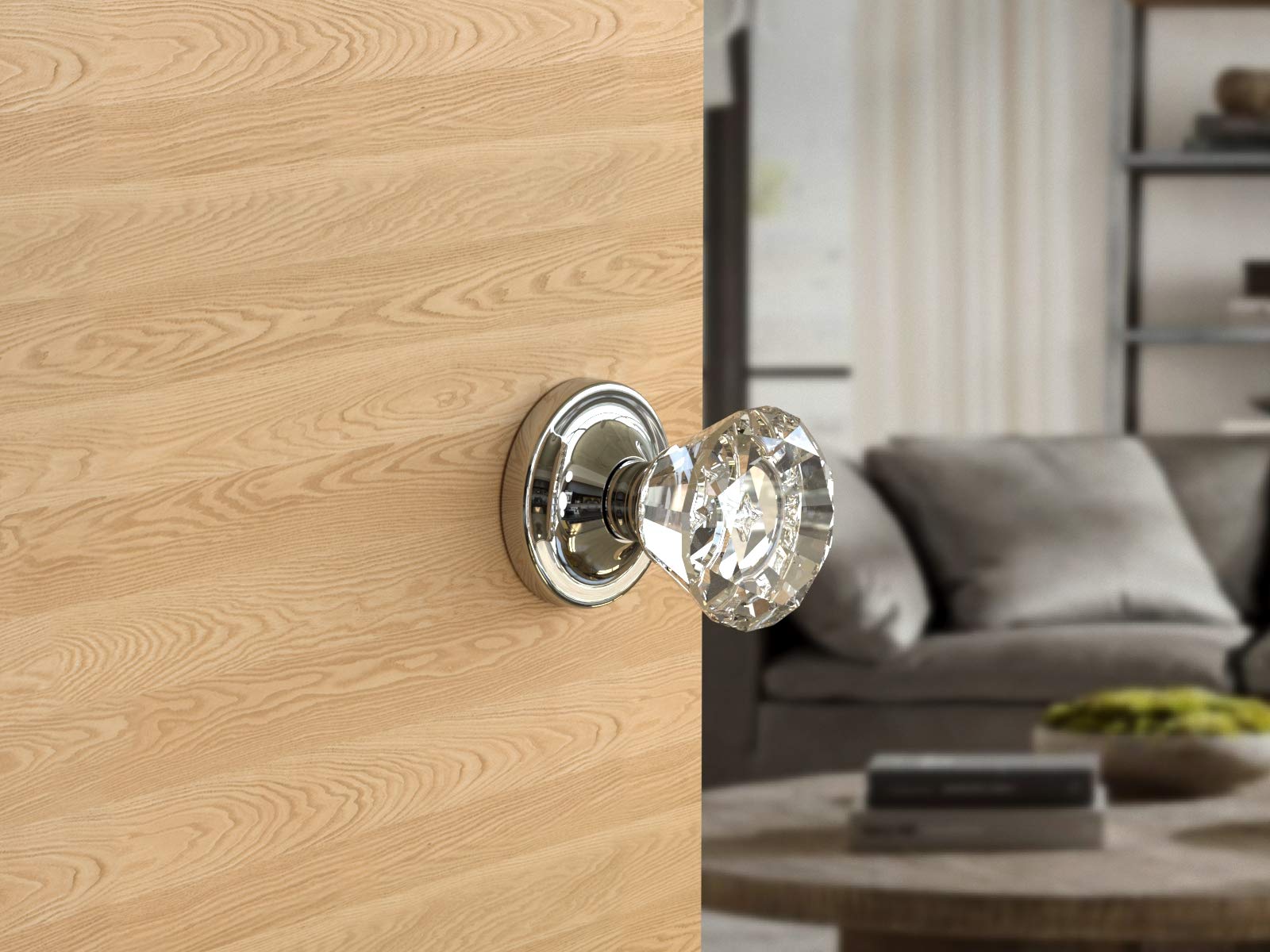 (5 Pack) Premium Diamond Round Brilliant Crystal Door Knobs - Chrome Plated Round Rosette - Perfect for Bedroom, Bathroom & Interior Doors