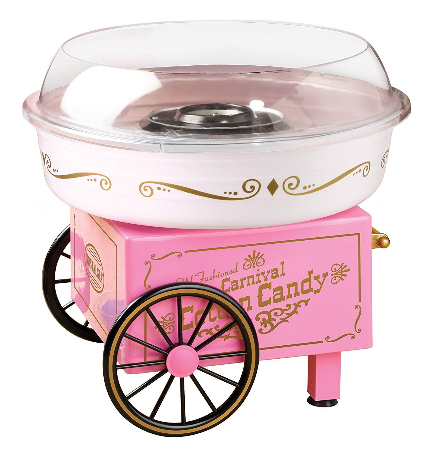 Vintage Cotton Candy Machine for Home Use - Pink Retro Hard & Sugar-Free Candy Floss Maker with 2 Reusable Cones & Scoop | Perfect for Birthday Parties, Carnivals, and Family Gatherings