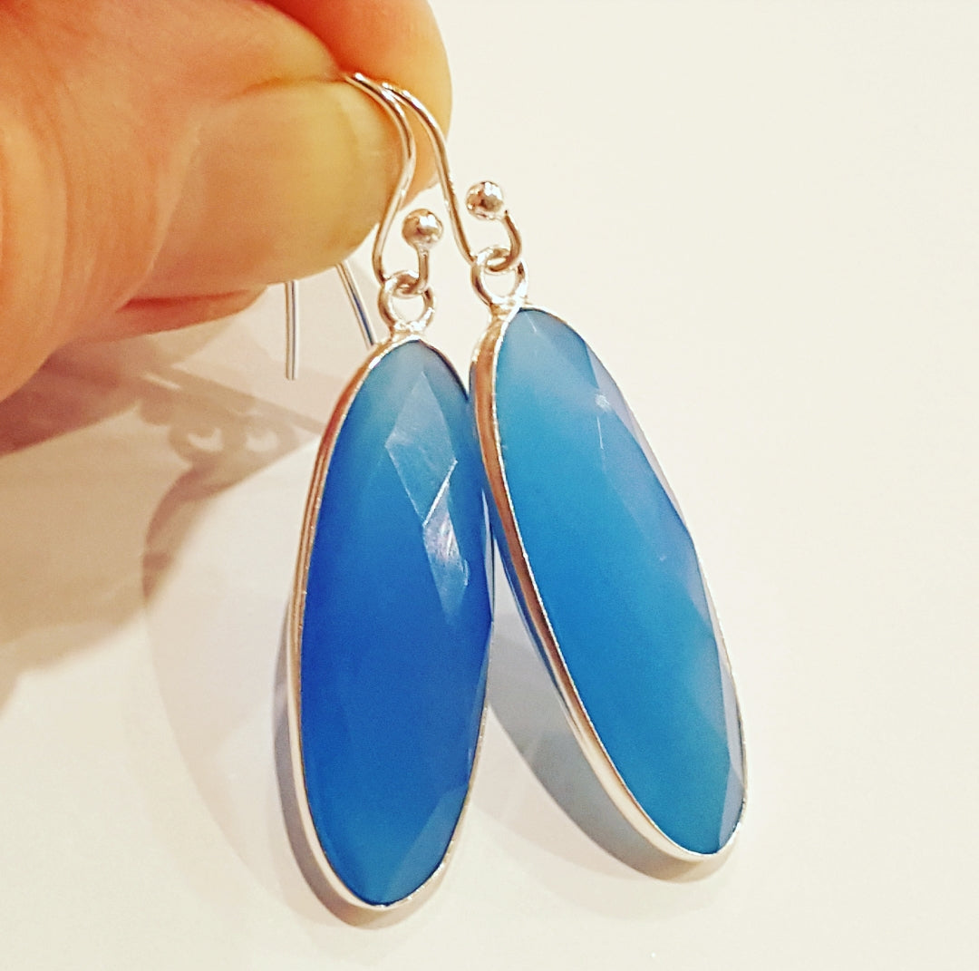 Blue Chalcedony Stone Drop Earrings for Women – Elegant Handmade Dangle Earrings for Parties, Weddings & Everyday Wear