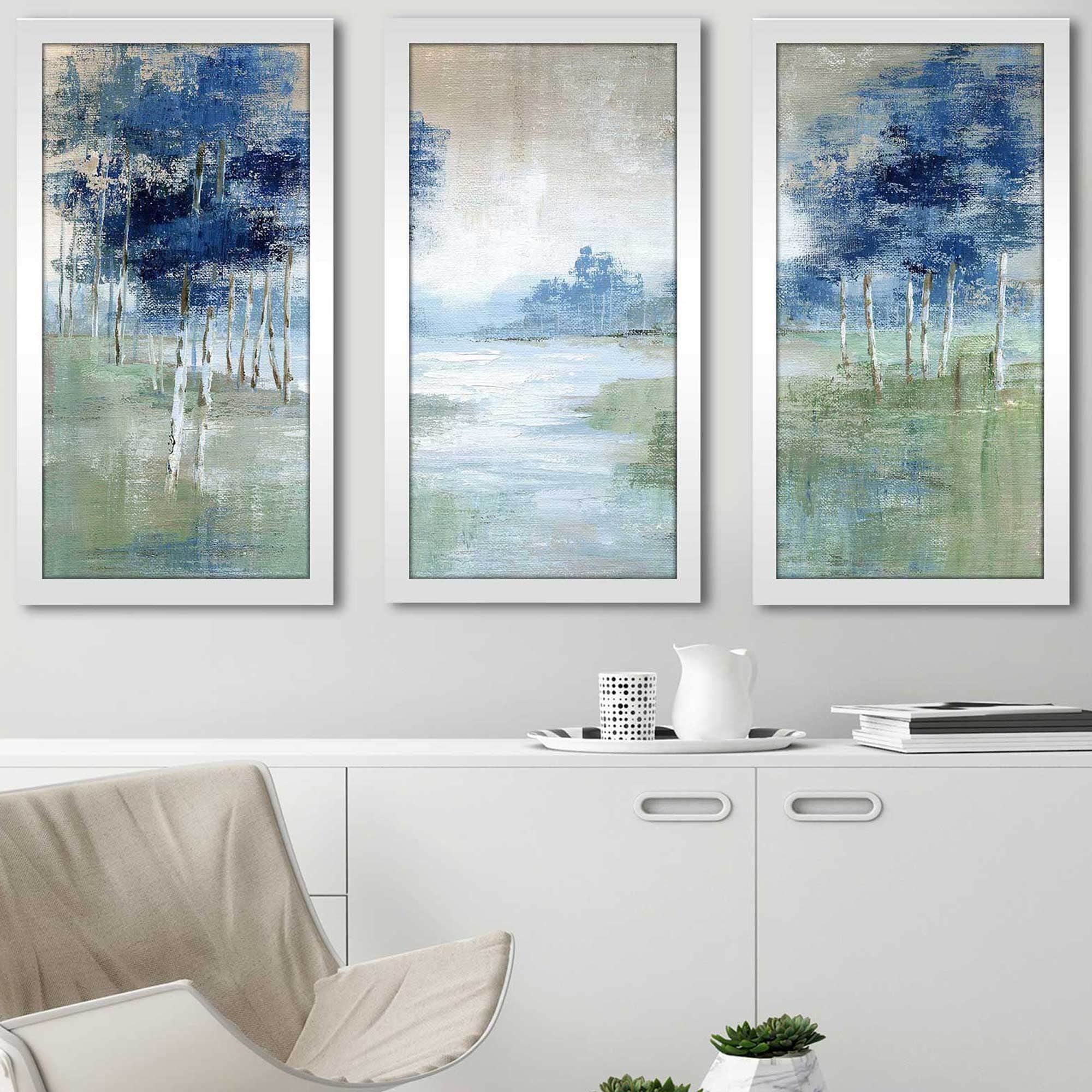 Birch River by Nan 3-Piece Acrylic Wall Art Set - Modern Abstract Landscape Painting for Living Room, Bedroom & Office Decor