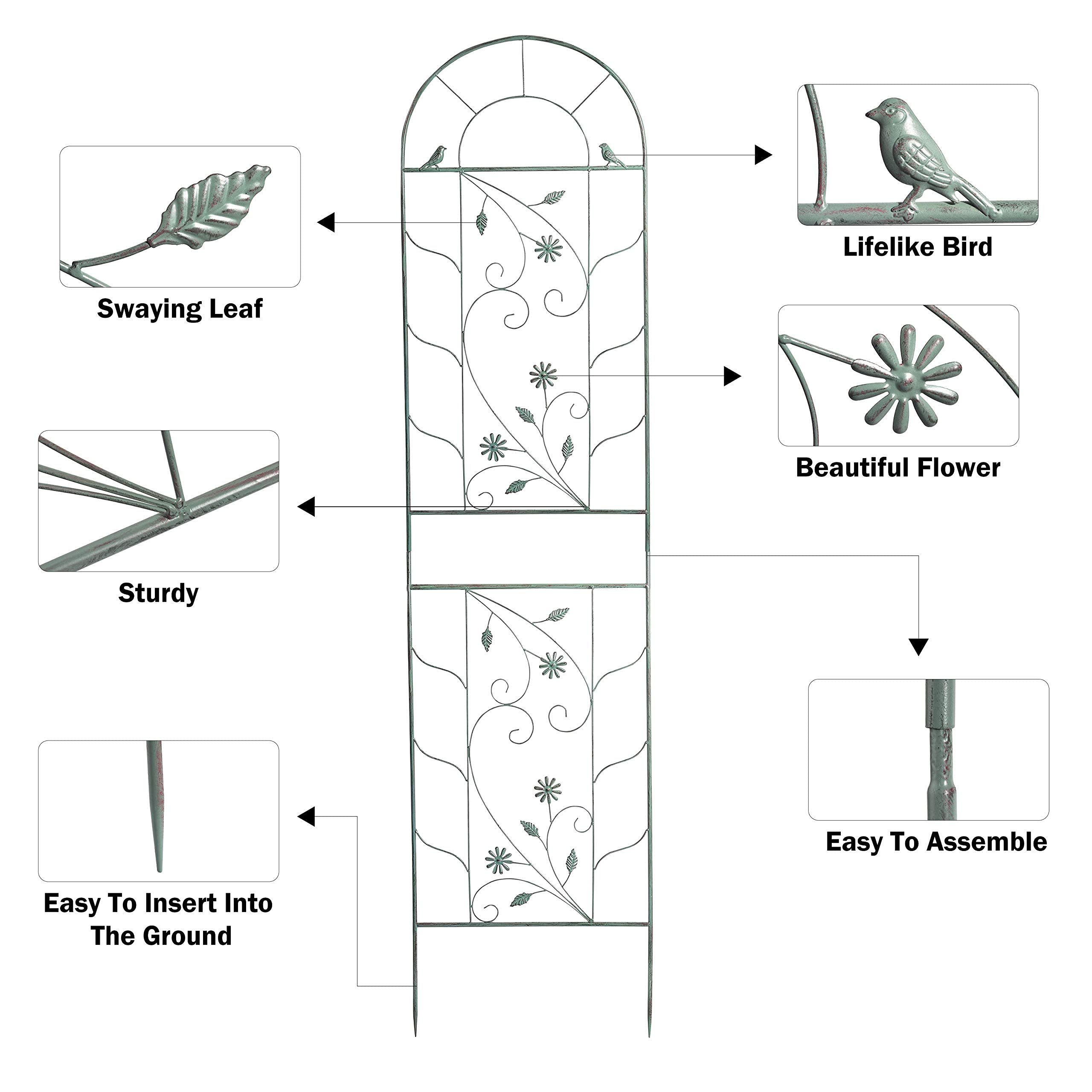 Premium 2-Pack Green Metal Garden Trellises - 210cm Tall Rustic Plant Climbing Support for Roses, Flowers & Vines | Durable Wall Mount & In-Ground Plant Stand for Outdoor Decor, Patio & Backyard Landscaping