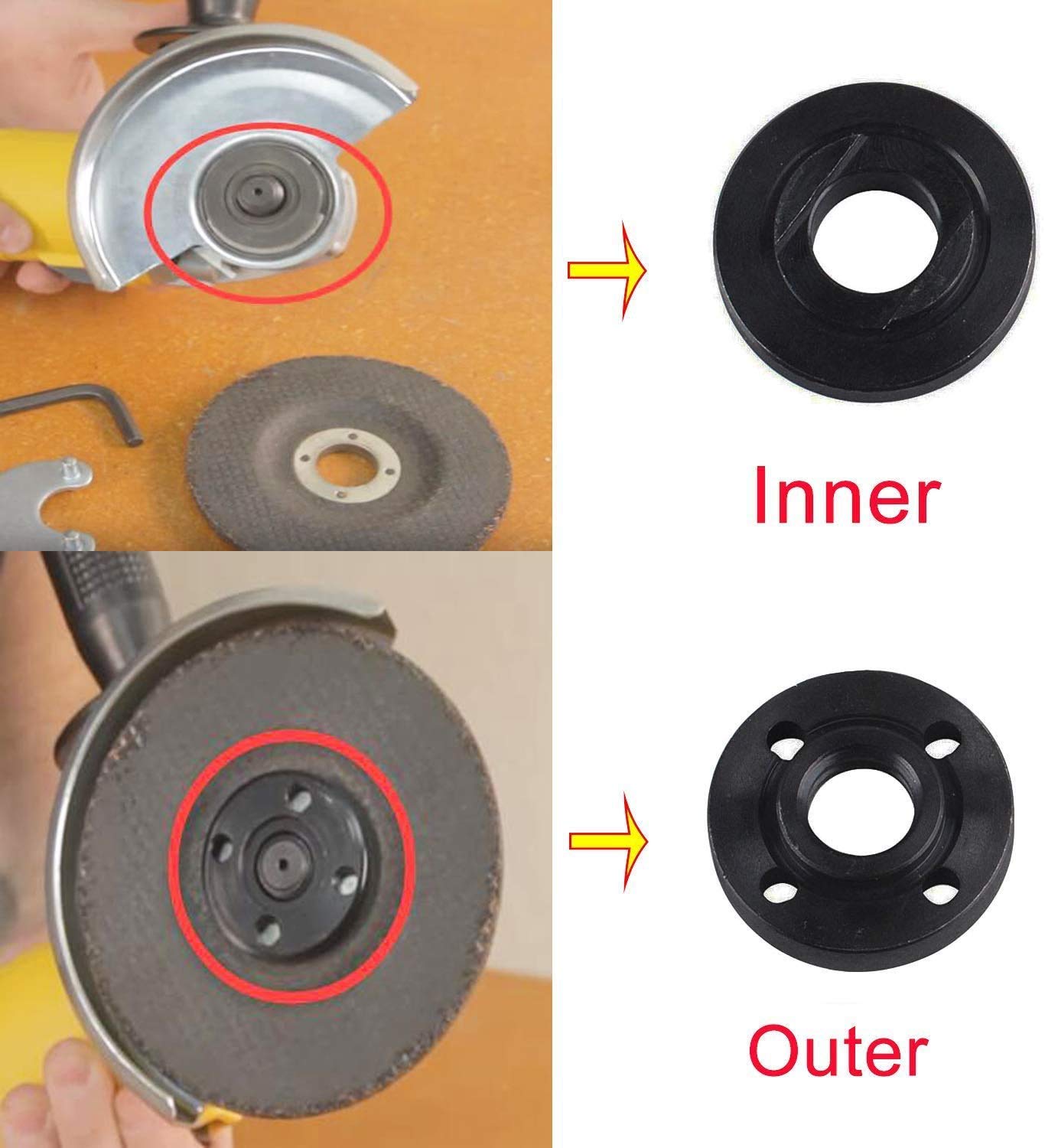 Thaekuns Set of 2 Metal Angle Grinder Inner Outer Flange Nuts - Compatible with Black & Decker, Dewalt, Ryobi, Makita (224399-1, 193465-4, 224568-4) - Perfect for Grinding, Cutting & Polishing Metal, Wood & Concrete