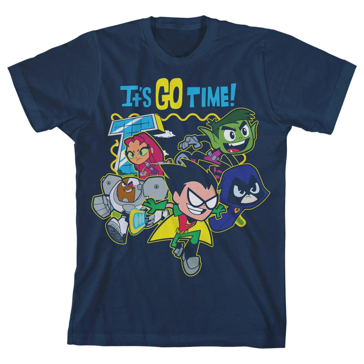 Teen Titans Go It's Go Time Boys Navy Blue T-Shirt - Official Cartoon Character Graphic Tee for Kids & Teens - Perfect for Cosplay, Birthday Gifts & Superhero Fans