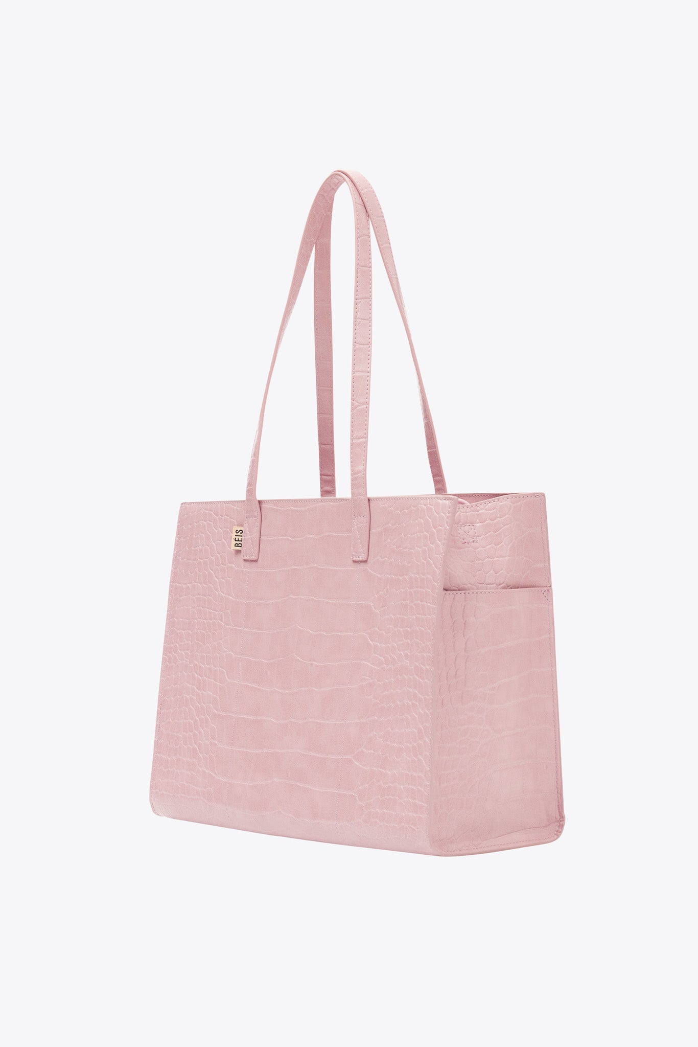 Premium Work Tote Bag in Atlas Pink Croc Embossed Leather - Stylish & Spacious Professional Laptop Bag for Women, Office Commute, Business Meetings & Travel Accessories