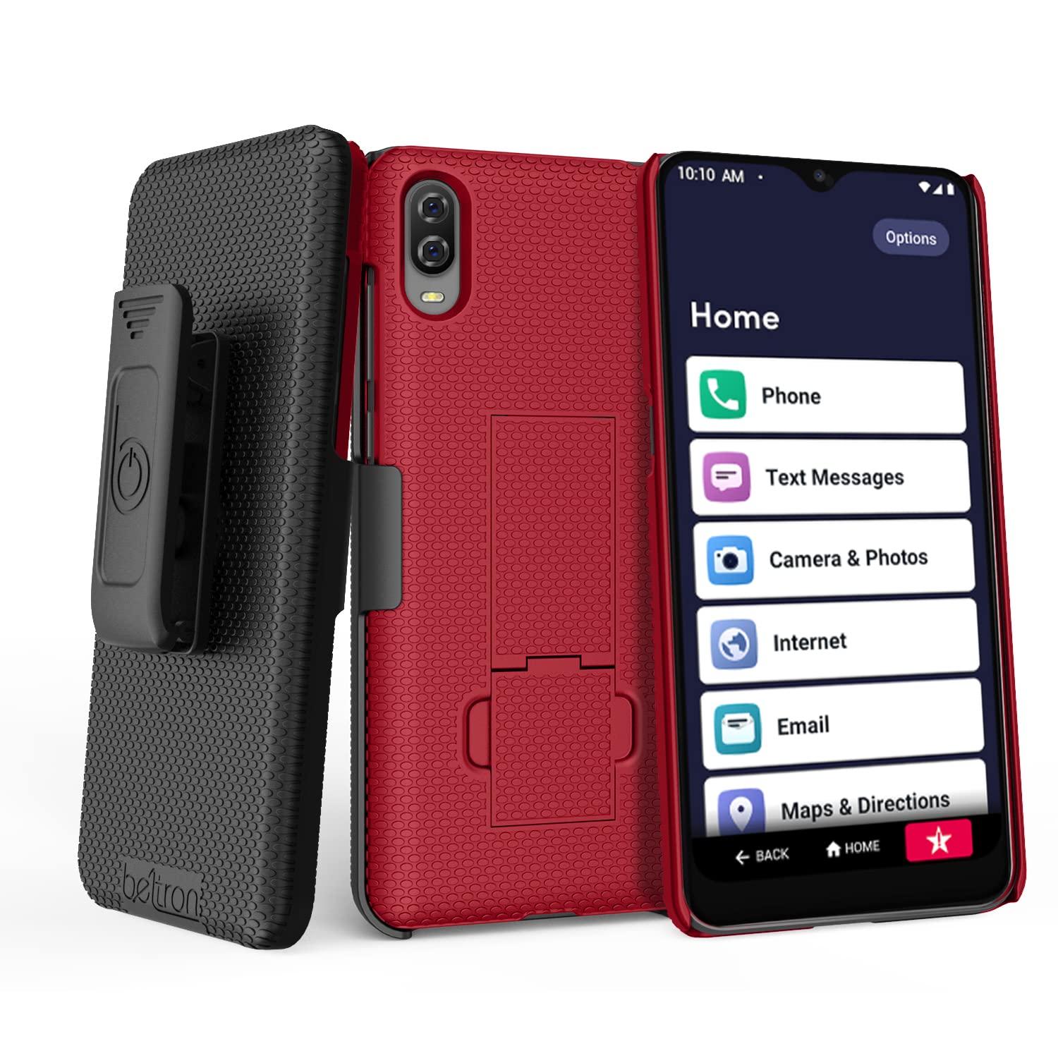 Premium Beltron Slim Protective Case with Kickstand & Belt Clip Holster for Jitterbug Smart3 Phone - Durable Grip Cover for Seniors - Perfect for Everyday Use, Travel & Easy Access (Red)