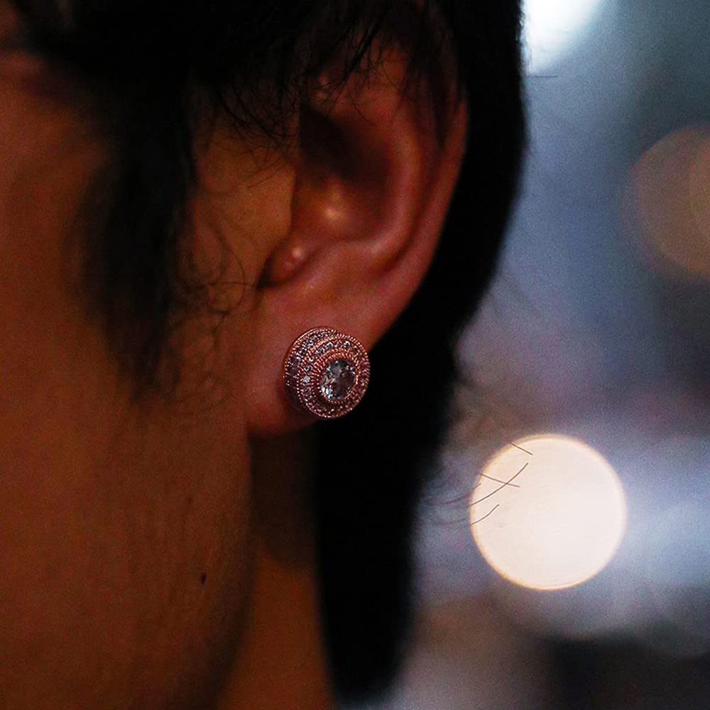 Apzzic Gold Plated Cubic Zirconia Stud Earrings for Men & Women - Hypoallergenic Iced Out Hip Hop Jewelry - Perfect for Parties, Weddings & Everyday Wear