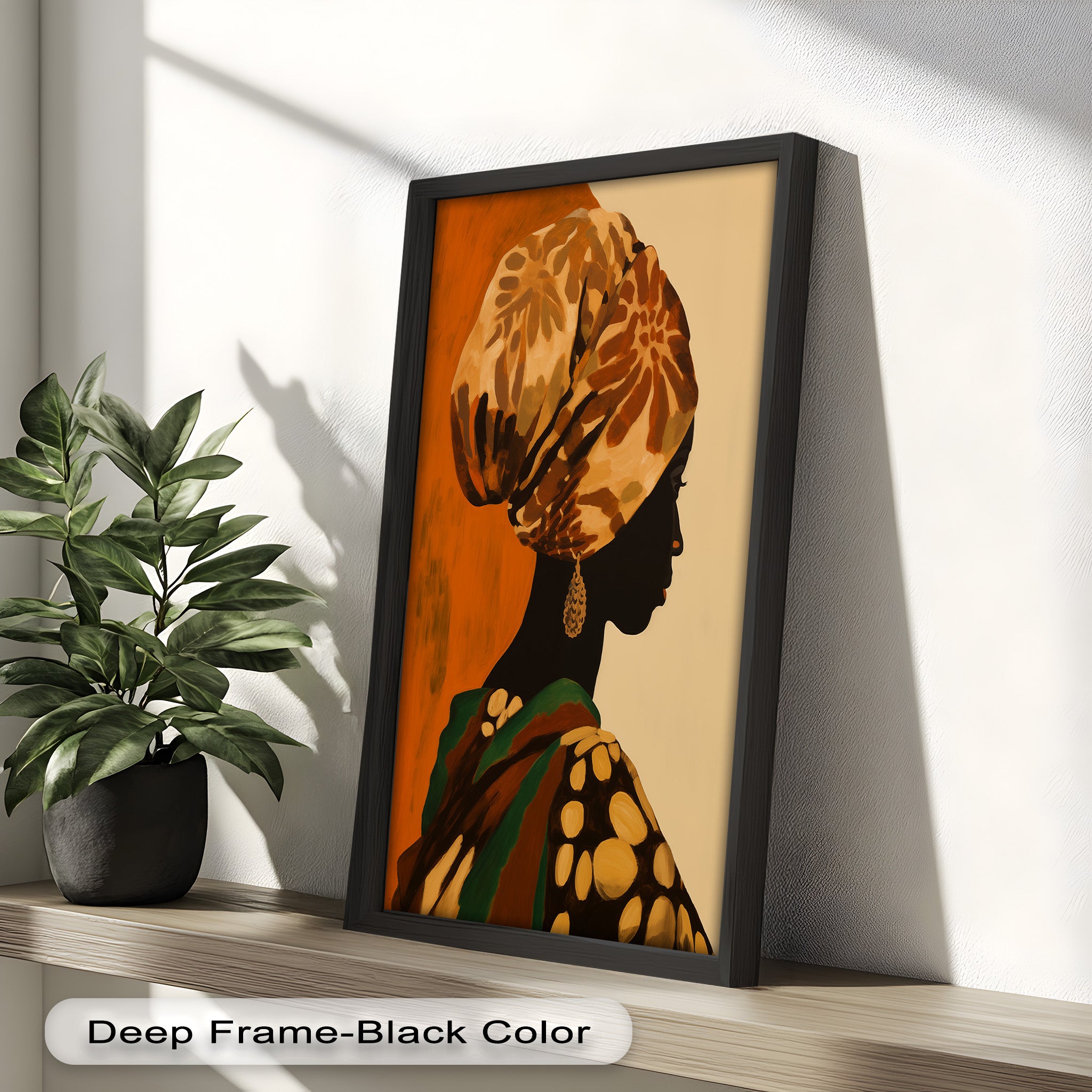 African Woman Portrait Art - Hand-Painted Framed Oil Painting for Home & Office Decor | Wall Art for Living Room, Bedroom, or Office