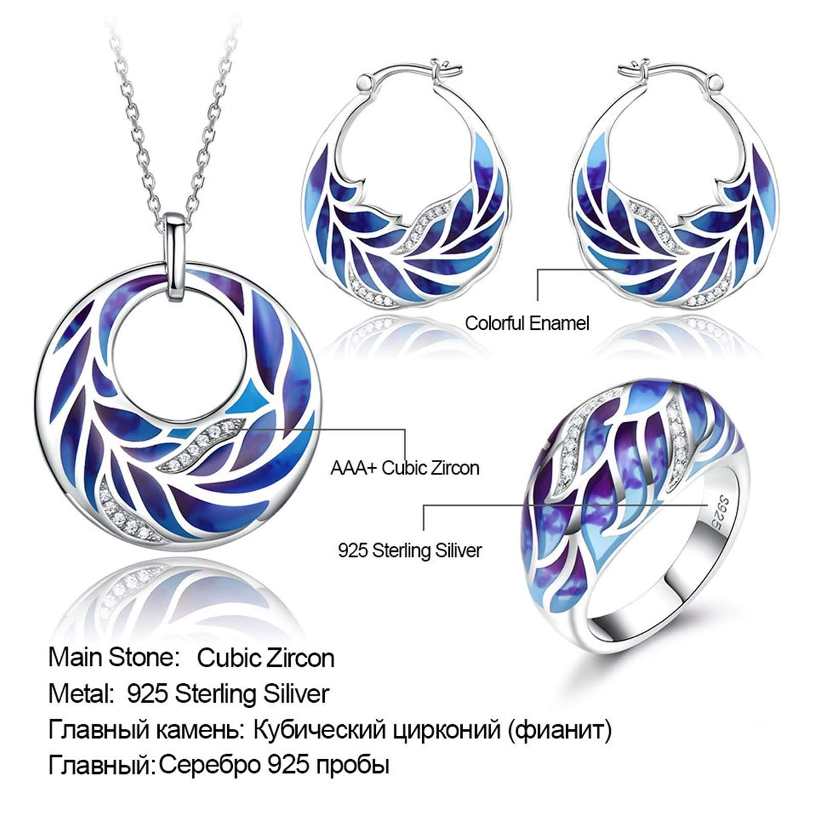 Daesar Sterling Silver Jewelry Set for Women - Necklace, Ring & Earrings with White Cubic Zirconia & Enamel Flower Design | Elegant Gift for Birthday, Anniversary & Special Occasions