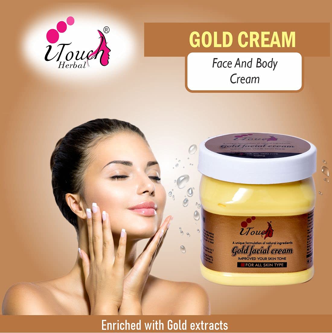 I TOUCH HERBAL Gold Cream - Moisturizing & Brightening Face & Body Cream for Glowing Skin | Whitening, Nourishing & Softening Formula (500ml) | Perfect for Daily Skincare & Nighttime Hydration