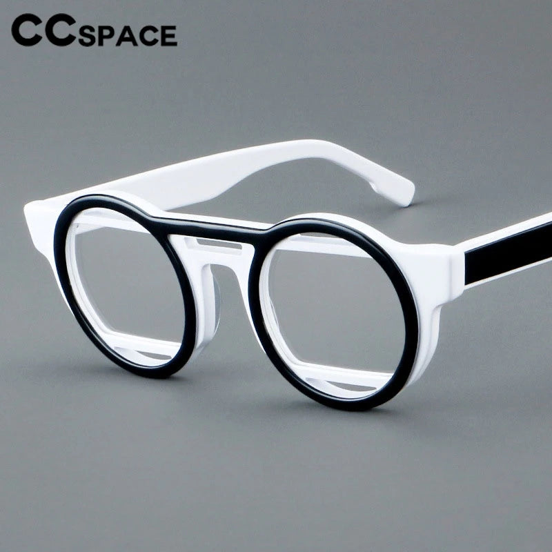 CCspace Unisex Full Rim Round Acetate Double Bridge Eyeglasses 301737 - Stylish Retro Glasses for Men & Women - Perfect for Reading, Work, and Fashion Accessories