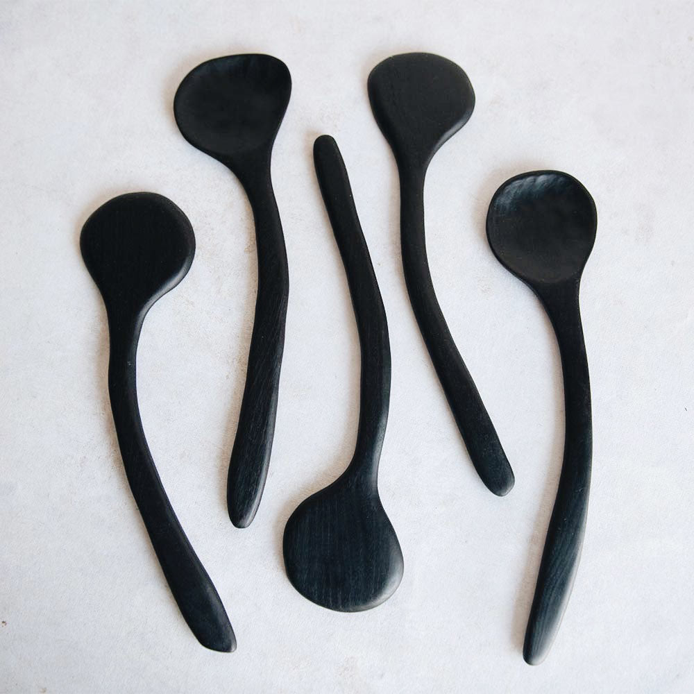 Hand Carved Flat Black Wooden Spoon - Eco-Friendly Kitchen Utensil for Cooking, Serving & Dining - Perfect for Soups, Salads & Desserts