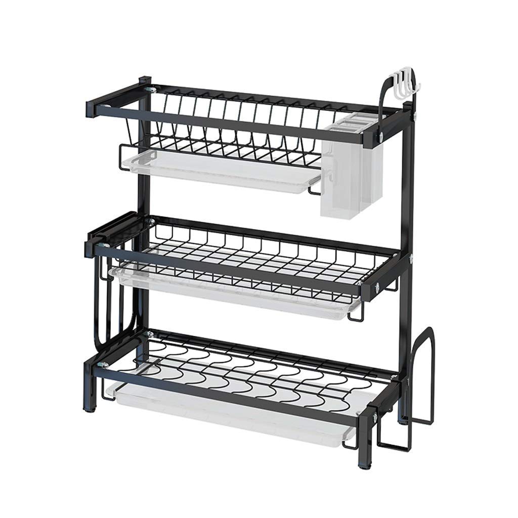 XLAHD 3-Tier Chrome Dish Drying Rack with 4 Free Hooks - Multifunctional Kitchen Plate Drainer & Storage Organizer for Countertop or Cupboard - Perfect for Small Spaces, Dishwashing & Utensil Drying