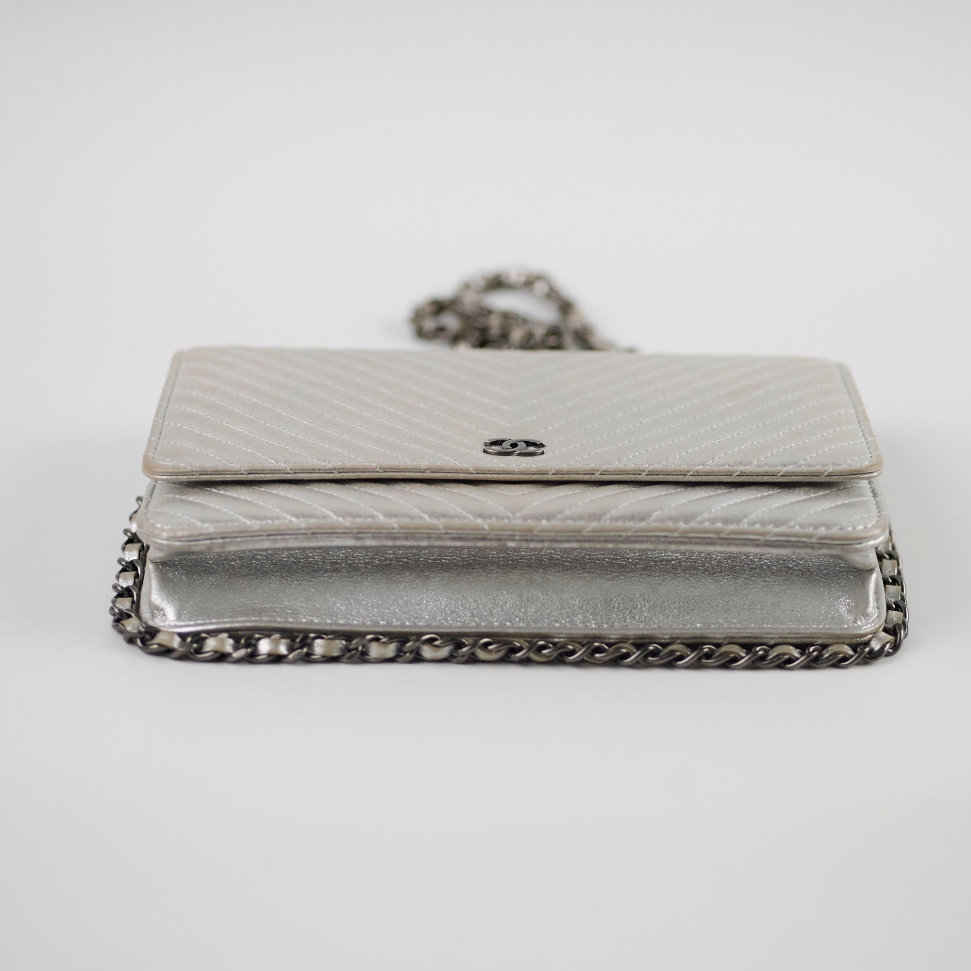 Chanel Metallic Chevron Wallet On Chain WOC Bag 22 Series - Luxury Crossbody Purse for Women, Perfect for Parties & Evening Events