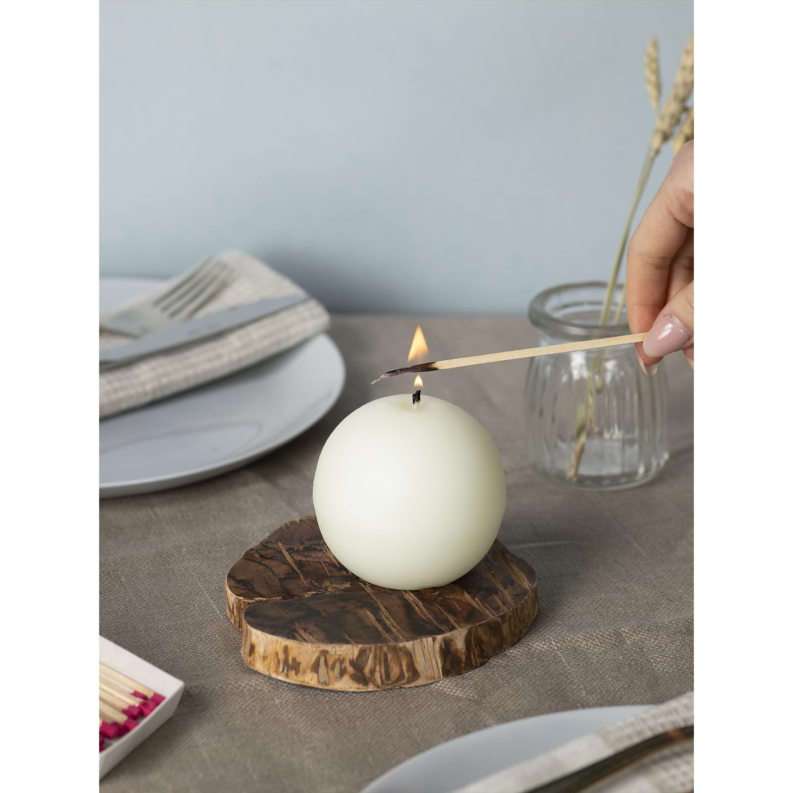 CANDWAX Set of 3 Unscented Round Ball Candles (3 Inch) - Long Burning Ivory Decorative Candles for Wedding, Romantic Home Decor & Table Centerpieces