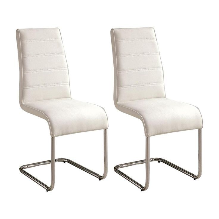 Modern White Faux Leather 2-Piece Side Chair Set - Metal Chrome Legs for Kitchen, Dining Room, Office & Living Room - Comfortable Seating for Home & Office Use