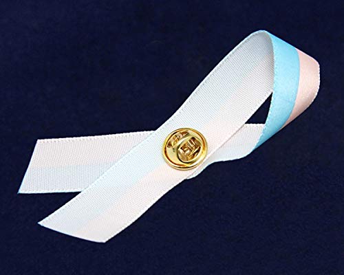 Pink & Blue Satin Ribbon Pins for Birth Defects Awareness - Fundraising Cause Ribbons for Charity Events, Walks & Awareness Campaigns