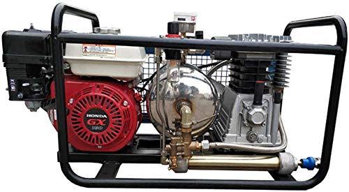Kun Ding 5HP Gasoline Air Compressor 250L/Min 3.5Kw 115psi - Portable Hookah Diving Compressor with 50ft Hose & Regulator, Dual Air Outlets (Black) - Ideal for Scuba Diving, Underwater Construction, and Marine Maintenance