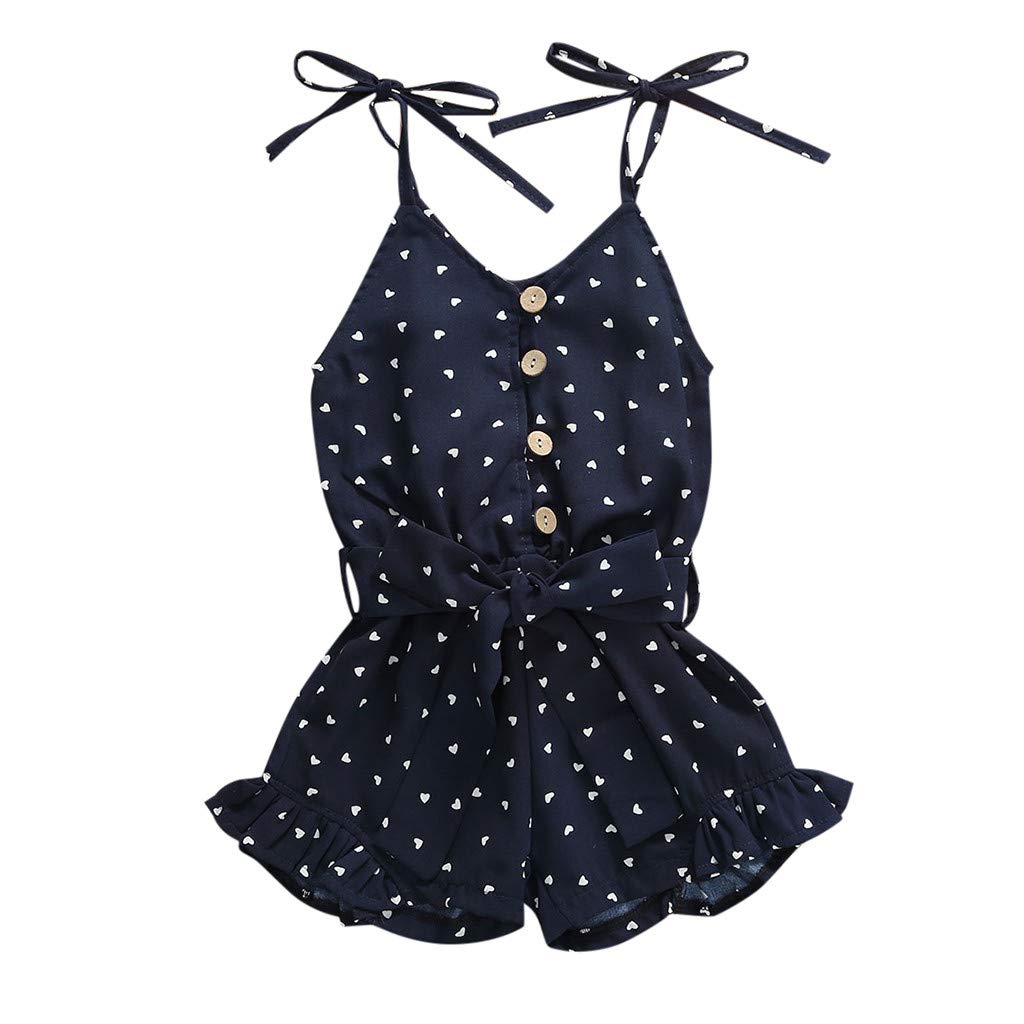 4th of July Baby Onesies Clothes - Patriotic Toddler Girls Sleeveless Heart Print Suspender Romper Jumpsuit for Summer Outfits & Independence Day Celebrations