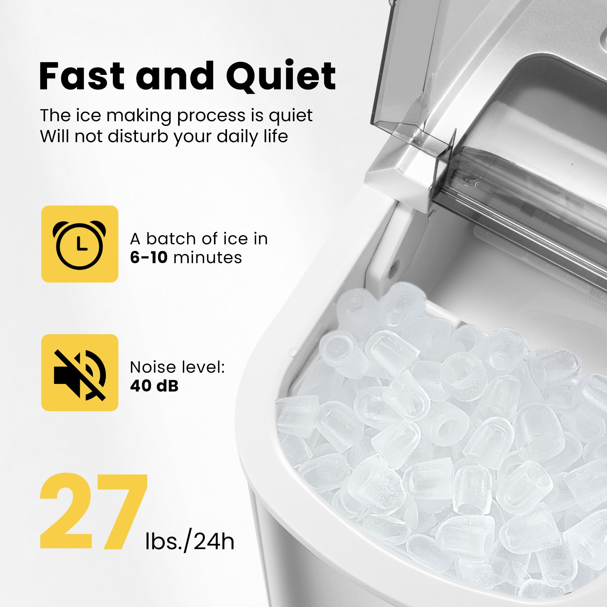 VIVOHOME 27lbs/Day Portable Countertop Ice Maker Machine - Automatic Self-Cleaning, Includes Hand Scoop & 10 Ice Bags - Perfect for Home, Office, RV, and Outdoor Parties (Silver)