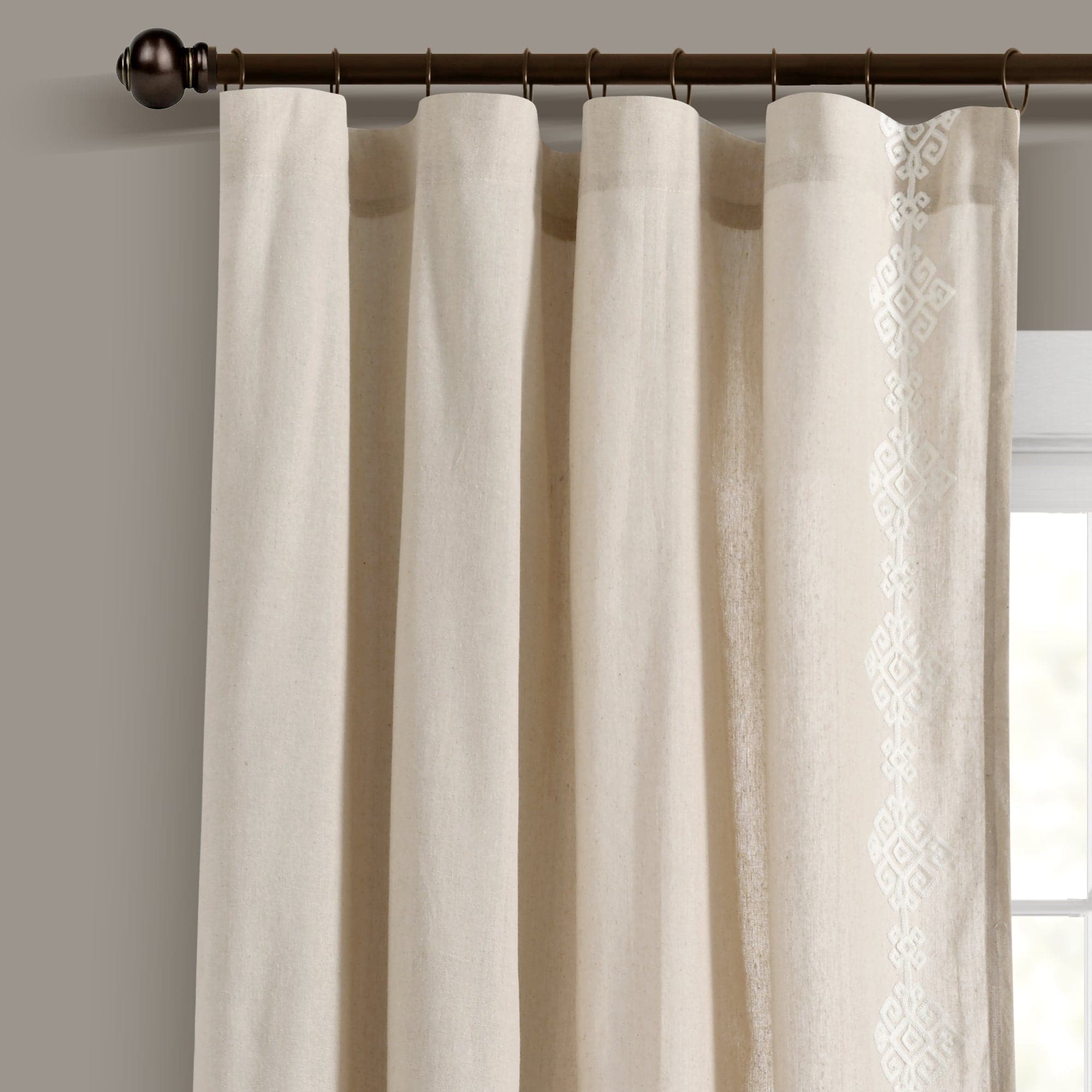 Luxury Modern Geo Linen-Like Embroidery Border Window Curtain Panel - Elegant Home Decor for Living Room, Bedroom & Dining Room