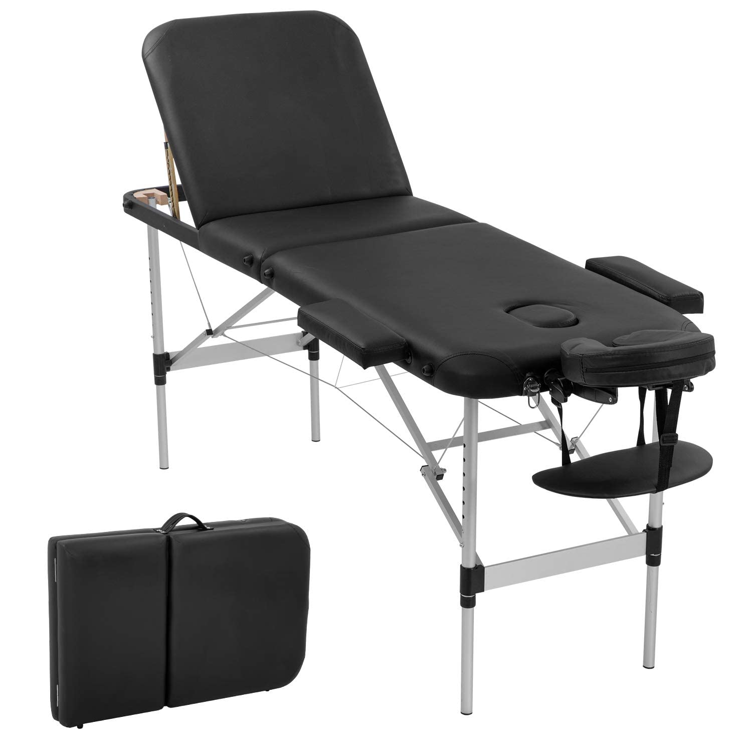 FDW 73 Inch Portable Aluminum Massage Table - Adjustable Height, 3-Fold Design with Carry Case - Professional Spa, Salon & Tattoo Bed with Face Cradle - Perfect for Massage Therapists, Home Use & Beauty Salons
