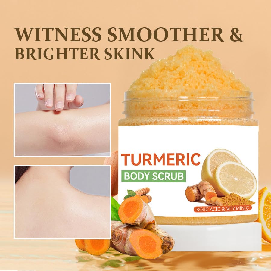 Veenourish Glow Sugar & Salt Scrub Set - Natural Turmeric Exfoliating Body Scrub for Face & Body, Reduces Blemishes & Brightens Skin (3-Piece Kit) | Perfect for Spa Day, Self-Care Routine & Gift Giving