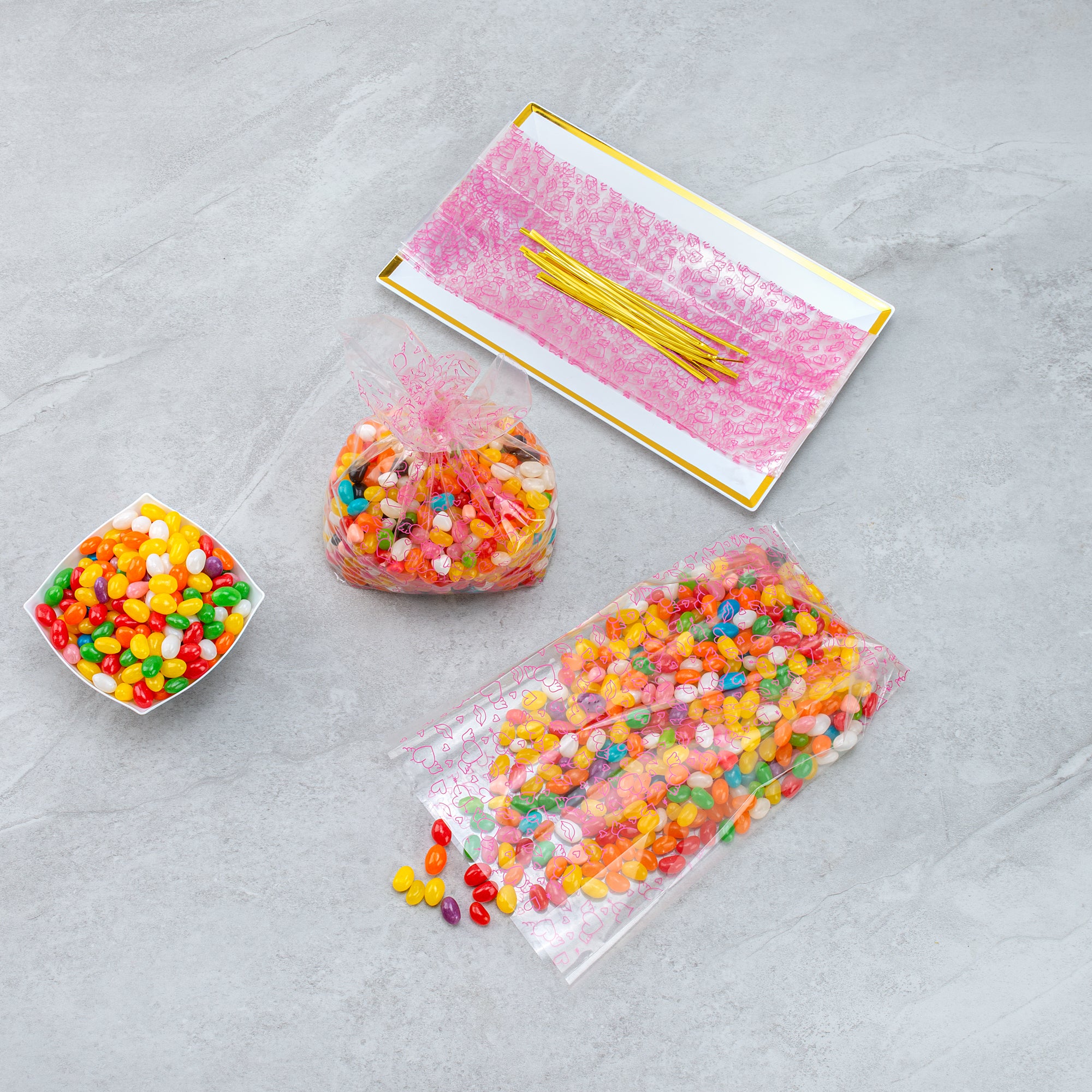 Winged Hearts Plastic Candy Bags - Gusseted 5 x 3 x 11 Inches - Bulk 4000 Count Box for Party Favors, Wedding Treats & Candy Packaging