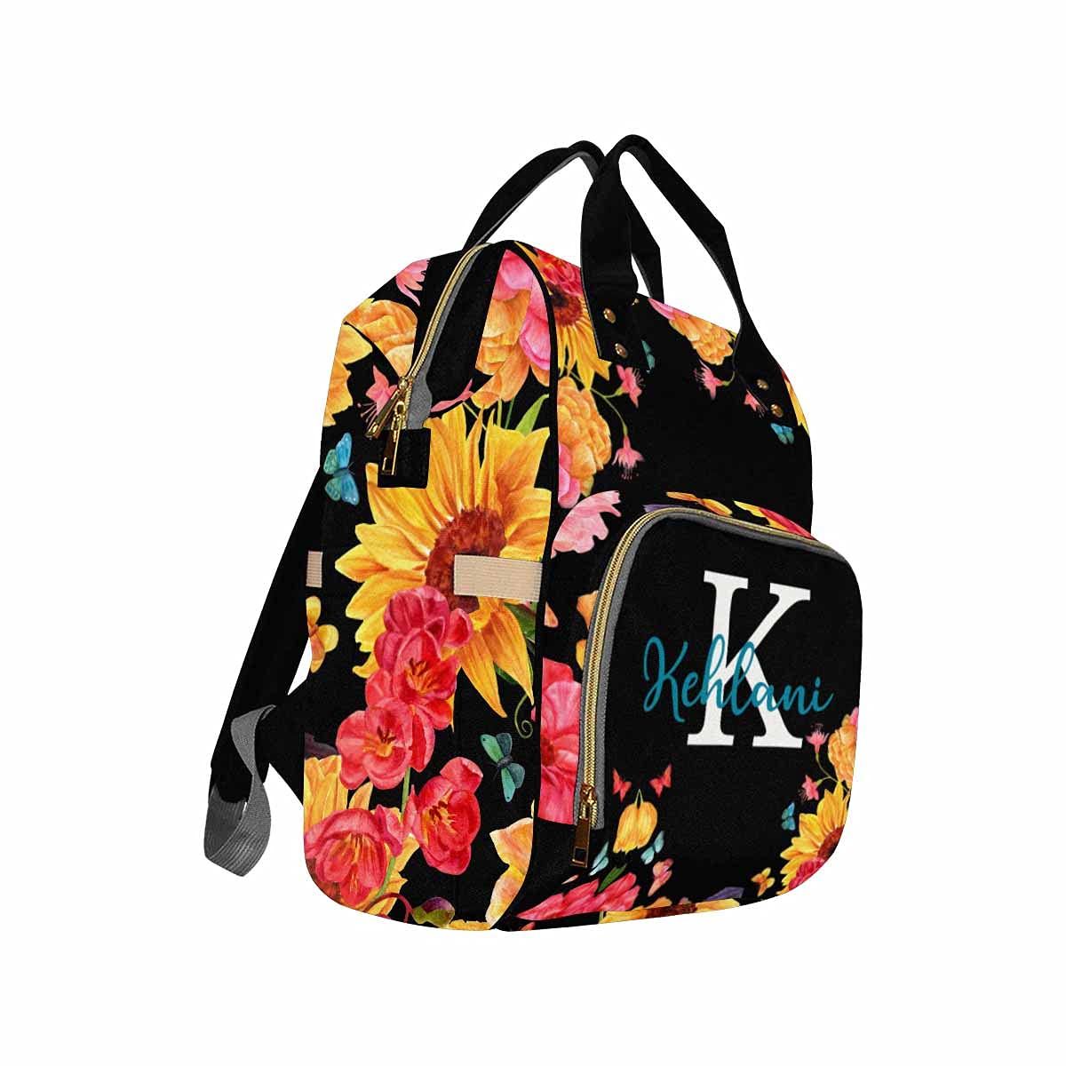 Custom Personalized Diaper Backpack for Moms - Waterproof Baby Diaper Bag with Name Embroidery, Sunflower Design, Multifunctional Travel Daypack for Nursing, Baby Girl & Boy Essentials - Perfect Gift for New Moms, Ideal for Daycare, Hospital Visits & Family Outings