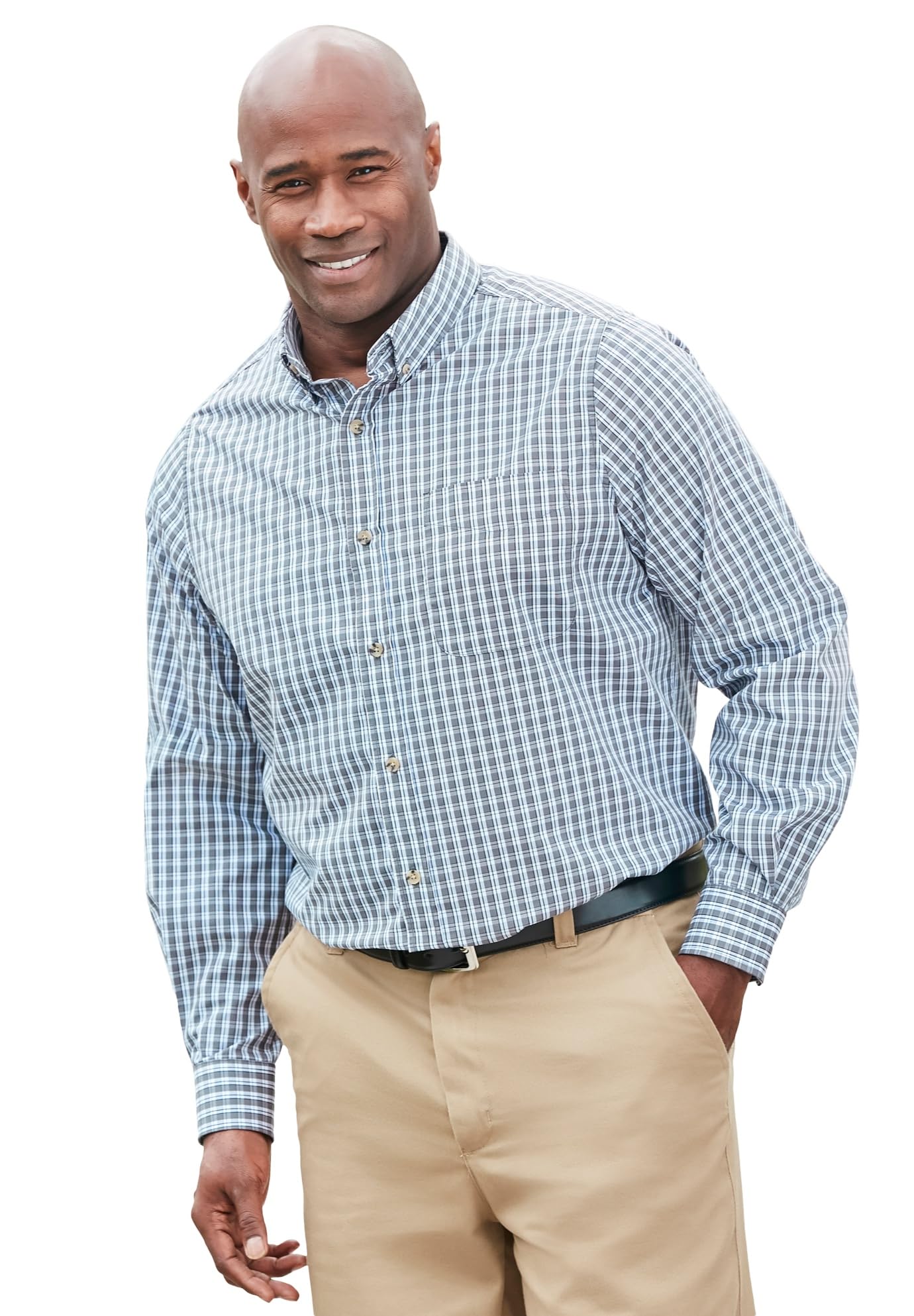 KingSize Men's Big & Tall Long Sleeve Wrinkle-Free Sport Shirt - Comfortable & Durable Casual Wear for Work, Travel & Outdoor Activities