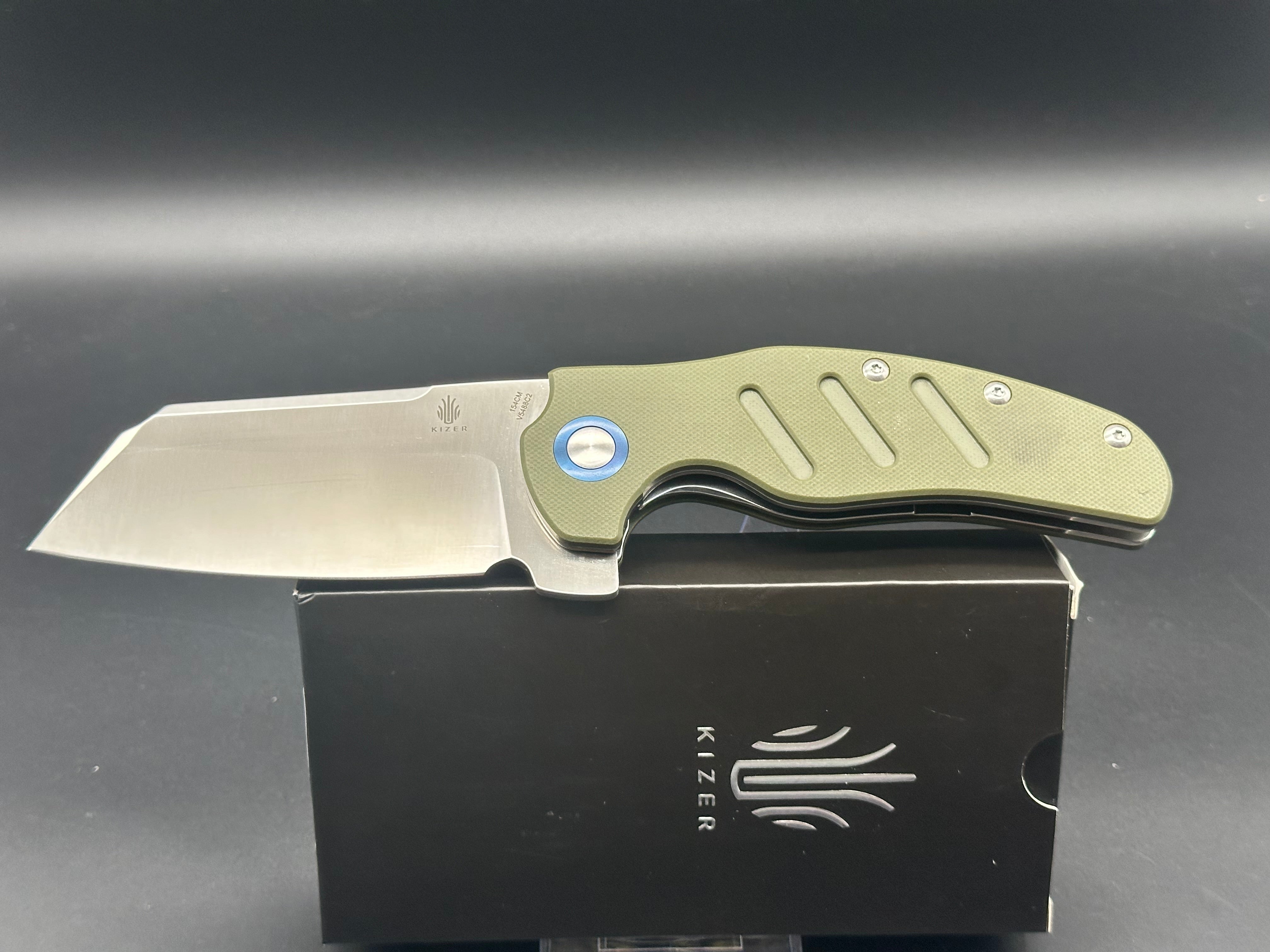 KIZER C01C XL Sheepdog Flipper Knife - OD Green G10 Handle, 154CM Blade - EDC, Outdoor Camping & Tactical Use