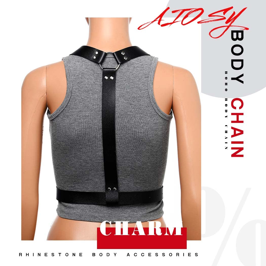 Black Leather Punk Waist Chain Body Harness - Gothic Belly Belt Jewelry for Women | Nightclub Party Accessories, Festival Outfit, Biker Fashion & Alternative Style