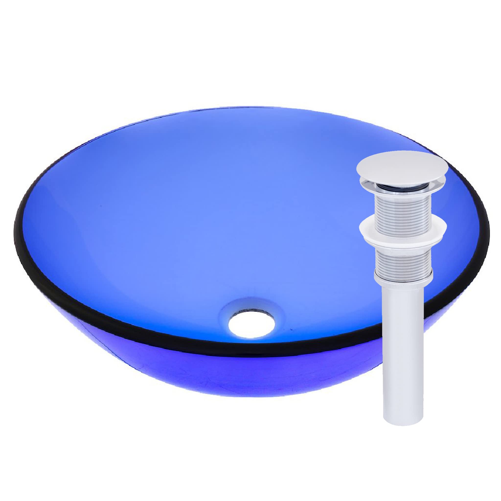 Novatto BLU Glass Vessel Bathroom Sink Set with Chrome Faucet - Modern Above Counter Basin for Bathroom Vanity, Powder Room, and Guest Bath Decor