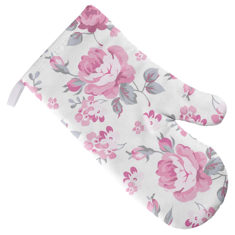 Pretty Pink Roses Pattern Heat-Resistant Oven Mitt - Soft Kitchen Gloves for Baking, Cooking & BBQ - Perfect for Indoor & Outdoor Use
