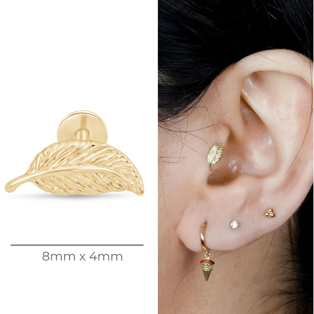 14k Yellow Gold Leaf Flat Back Stud Earrings - Dainty Nature-Inspired Jewelry for Everyday Wear & Special Occasions