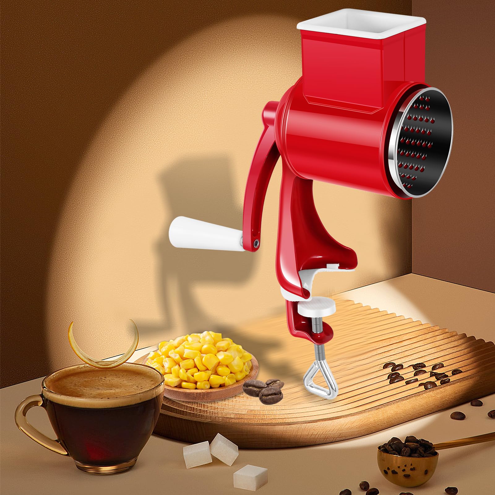 Premium Hand Crank Grain Mill - Manual Corn Grinder for Coffee, Wheat, Oats, Nuts, Herbs & Spices | Durable Cast Iron Construction | Perfect for Home Baking, Camping & Emergency Food Prep (Red)