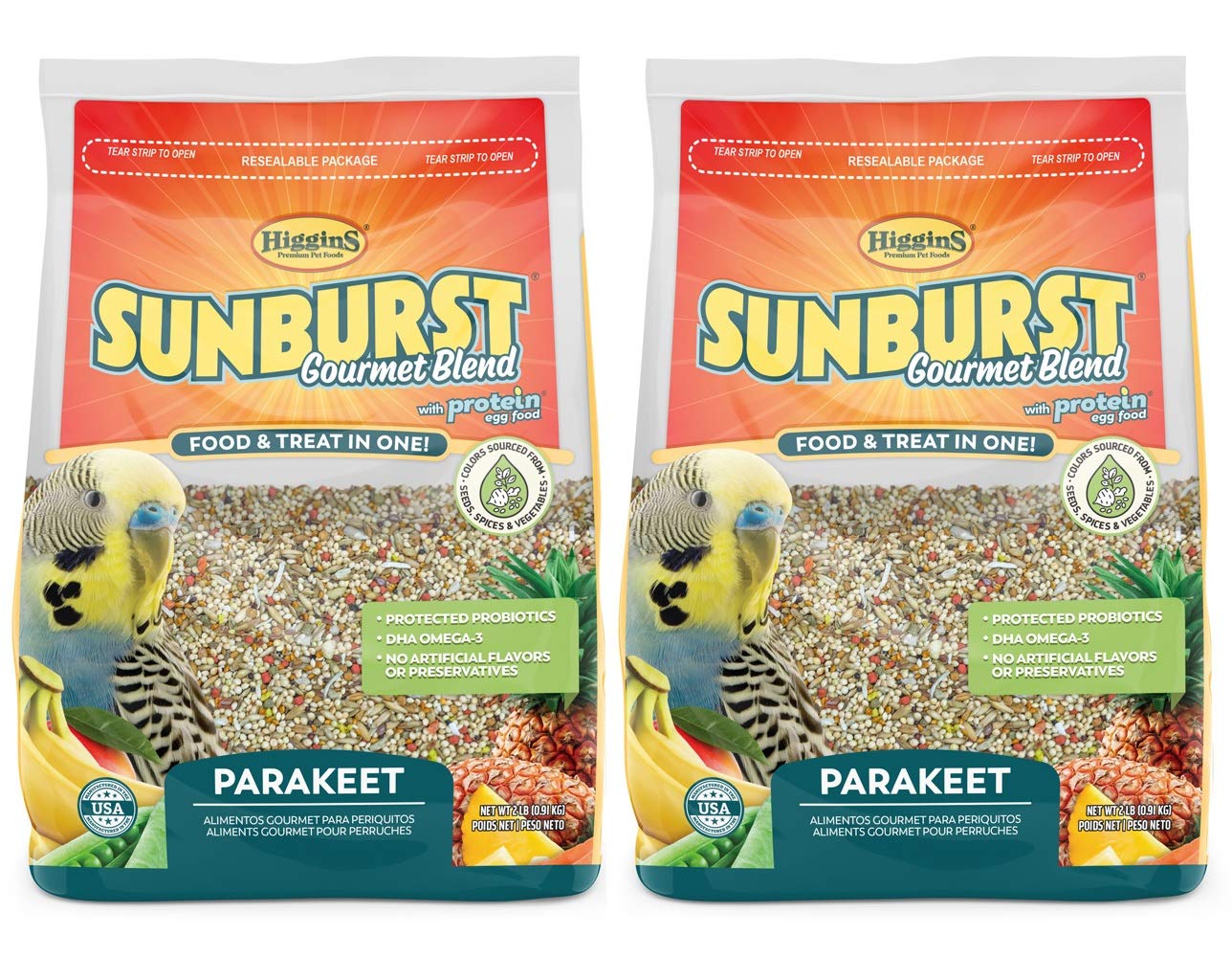 Premium Higgins Sunburst Gourmet Blend Parakeet Food - 2 Pack (2 lbs Each) | High-Protein Egg Food for Optimal Bird Health | Perfect for Daily Feeding & Nutritional Supplement
