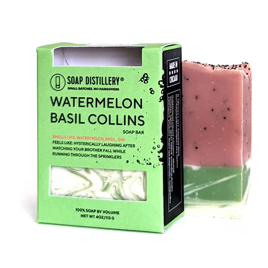 Soap Distillery Watermelon Basil Collins Bar Soap - Natural Handmade Soap for Men & Women - Refreshing Summer Skincare Gift - Perfect for Bath, Shower & Spa Relaxation