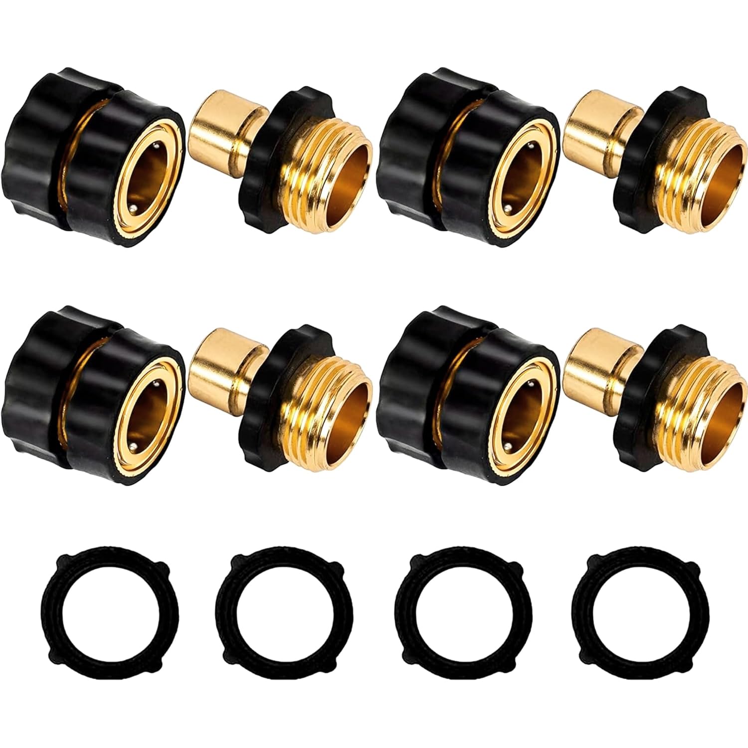 3/4 Inch Aluminum Garden Hose Quick Connect Fittings - Male & Female Water Quick Release Coupler Set of 4 - Perfect for Lawn, Garden, and Outdoor Watering Systems