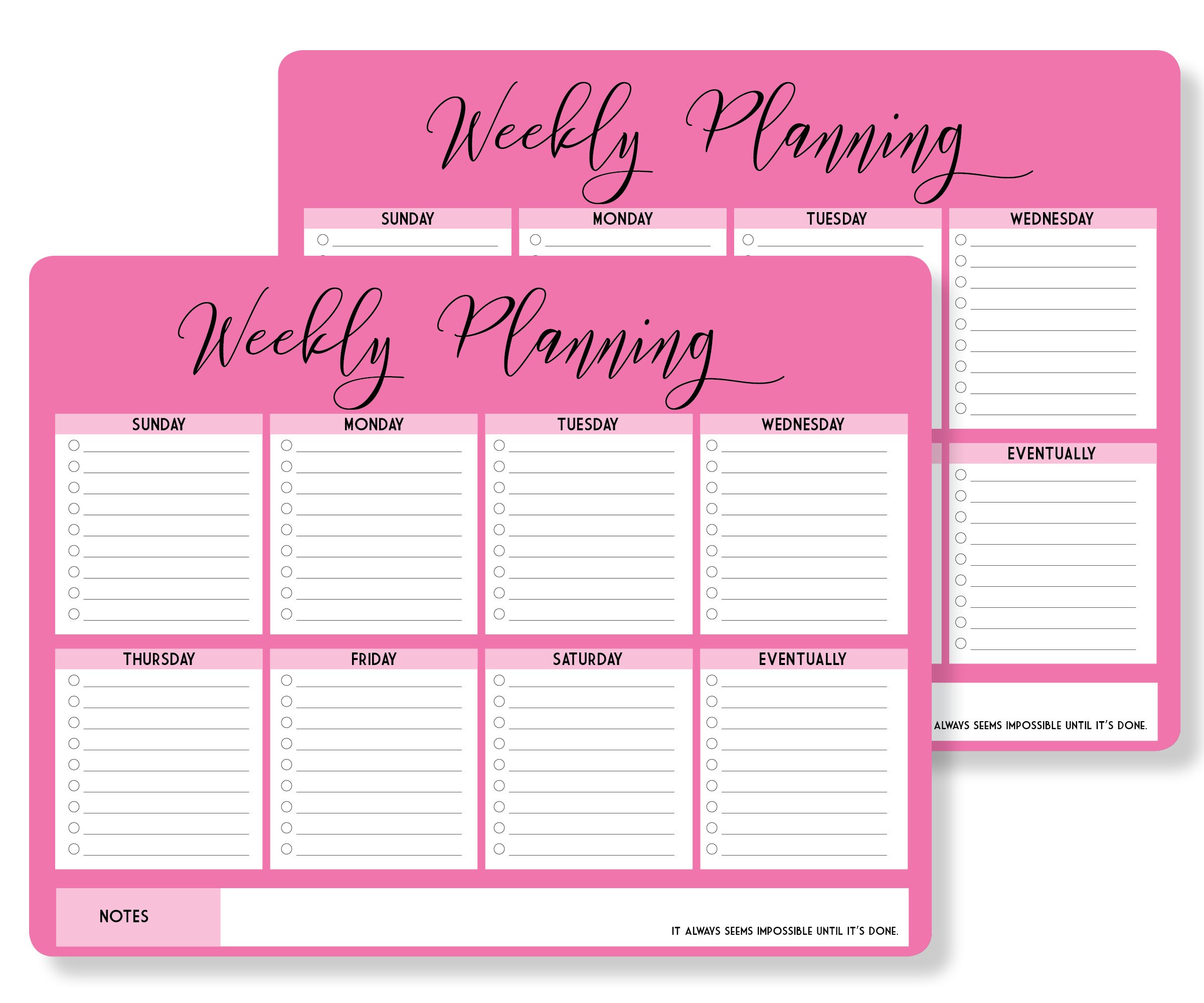 Weekly Planner Memo Pads - 2 Pack Pink Productivity Notepad for Office & School - Perfect for Scheduling, To-Do Lists & Goal Tracking