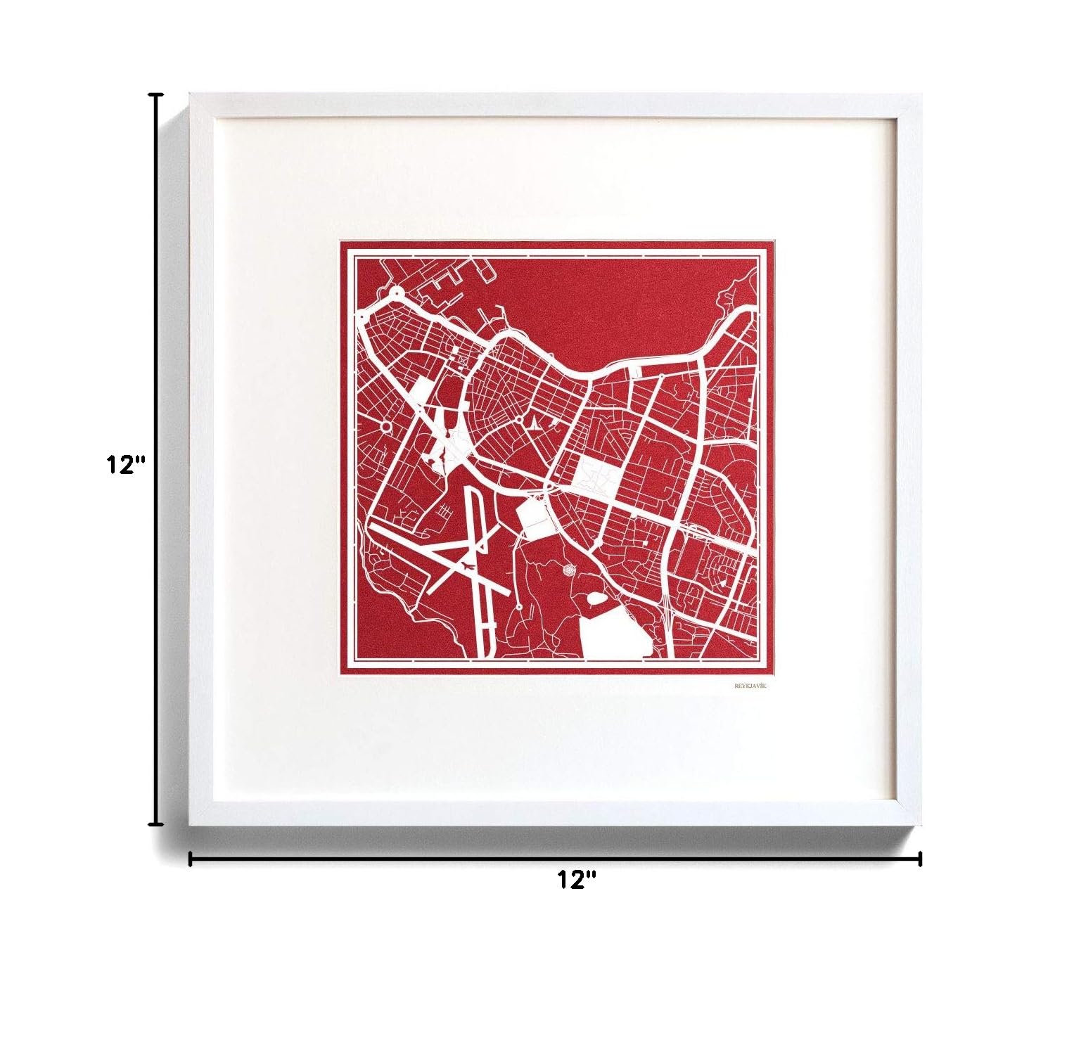 Reykjavik Paper Cut Map - 12x12 Inches White Paper Art Wall Decor for Home, Office & Gift Giving