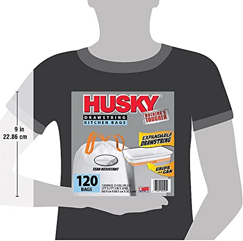 Husky Tall Kitchen Trash Bags 13 Gallon - 120 Count Expandable Drawstring Garbage Bags (1 Pack) for Home, Office & Outdoor Use