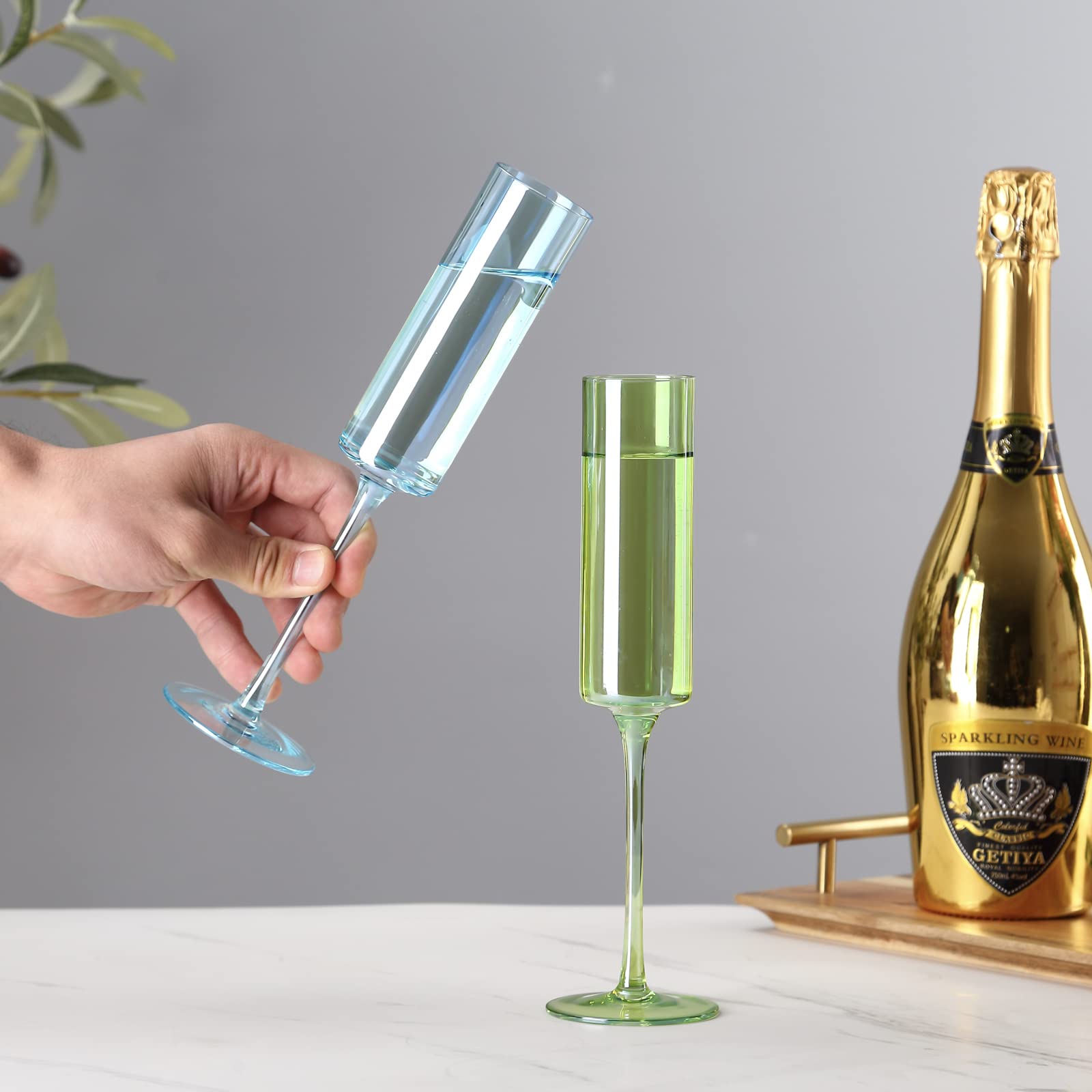 Physkoa 6-Piece Colored Champagne Flutes Set - Lead-Free Crystal Colorful Glass Champagne Glasses for Birthday, Wedding & Bridal Shower | Elegant Drinkware for Parties, Celebrations & Romantic Dinners